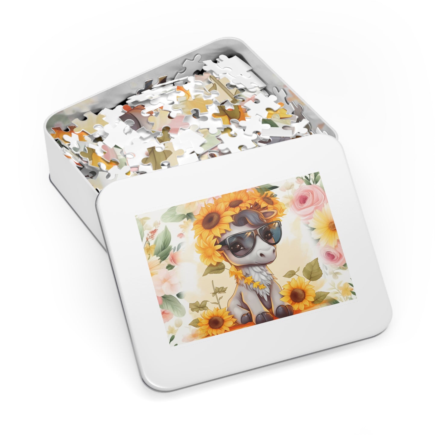 Puzzle, Donkey, Sunflowers, Personalised/Non-Personalised (30, 110, 252, 500,1000-Piece) awd-655