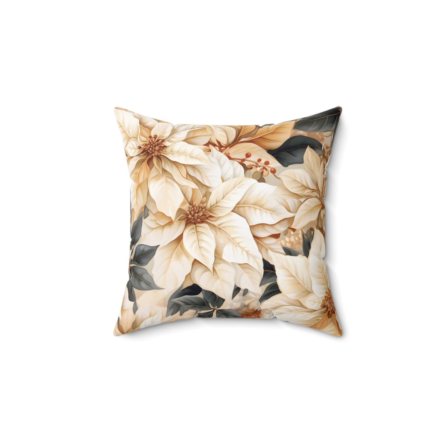 Polyester Square Pillow, Cream Poinsettia