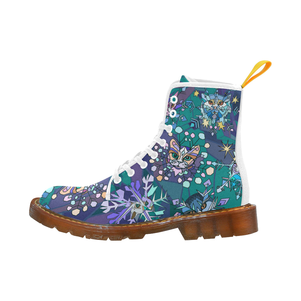 Funny cartoon snowflakes with cat heads Martin Boots For Women Model 1203H
