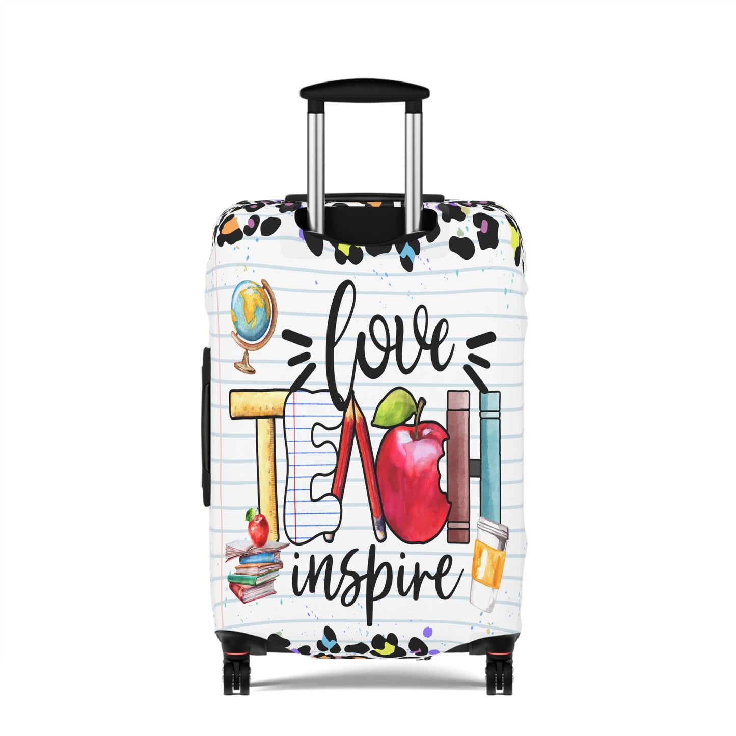 Luggage Cover, Teacher, Leopard Print, Teach, Love, Inspire, awd-1698