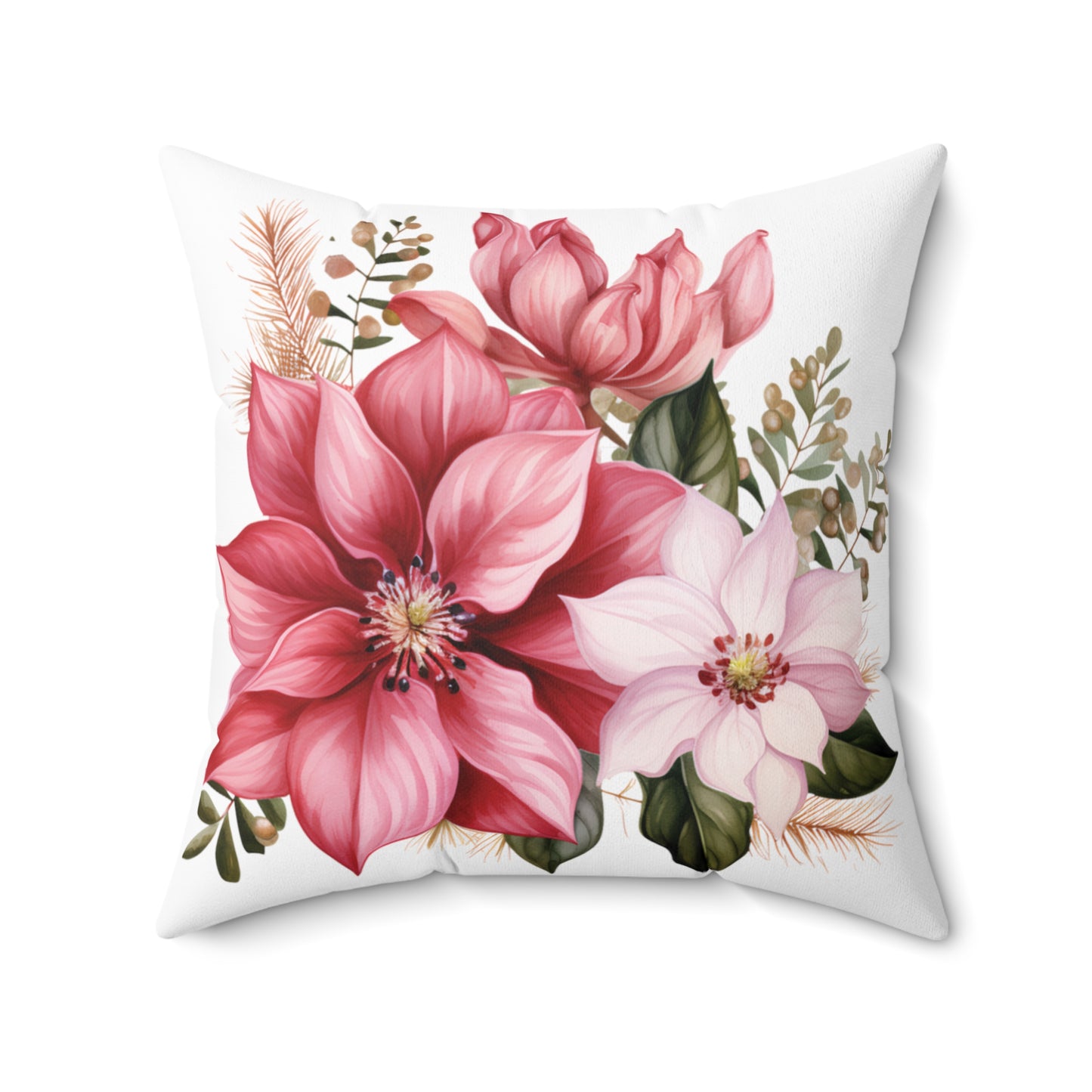 Polyester Square Cushion, Pink Poinsettia