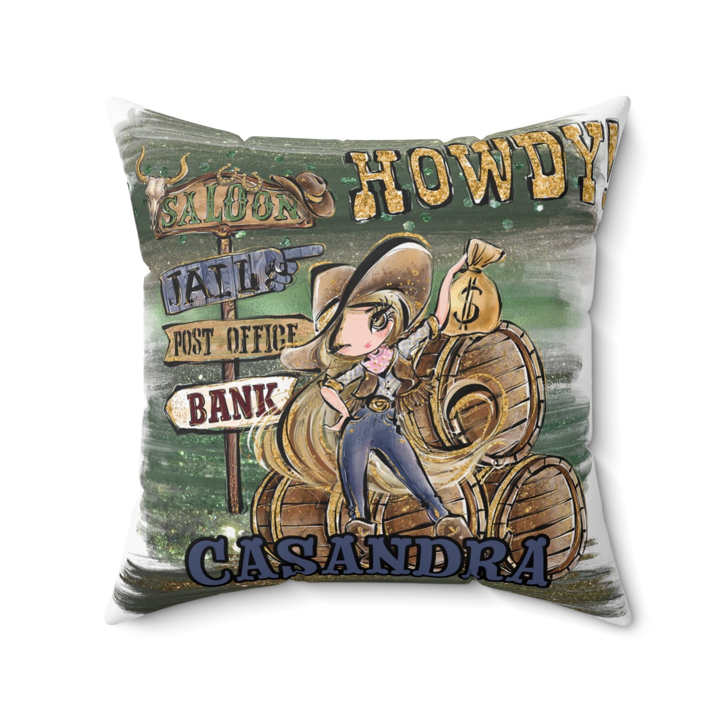 Personalised Howdy Cushion, Blonde Hair Brown Eyes, Polyester Square Cushion, Christmas cushion