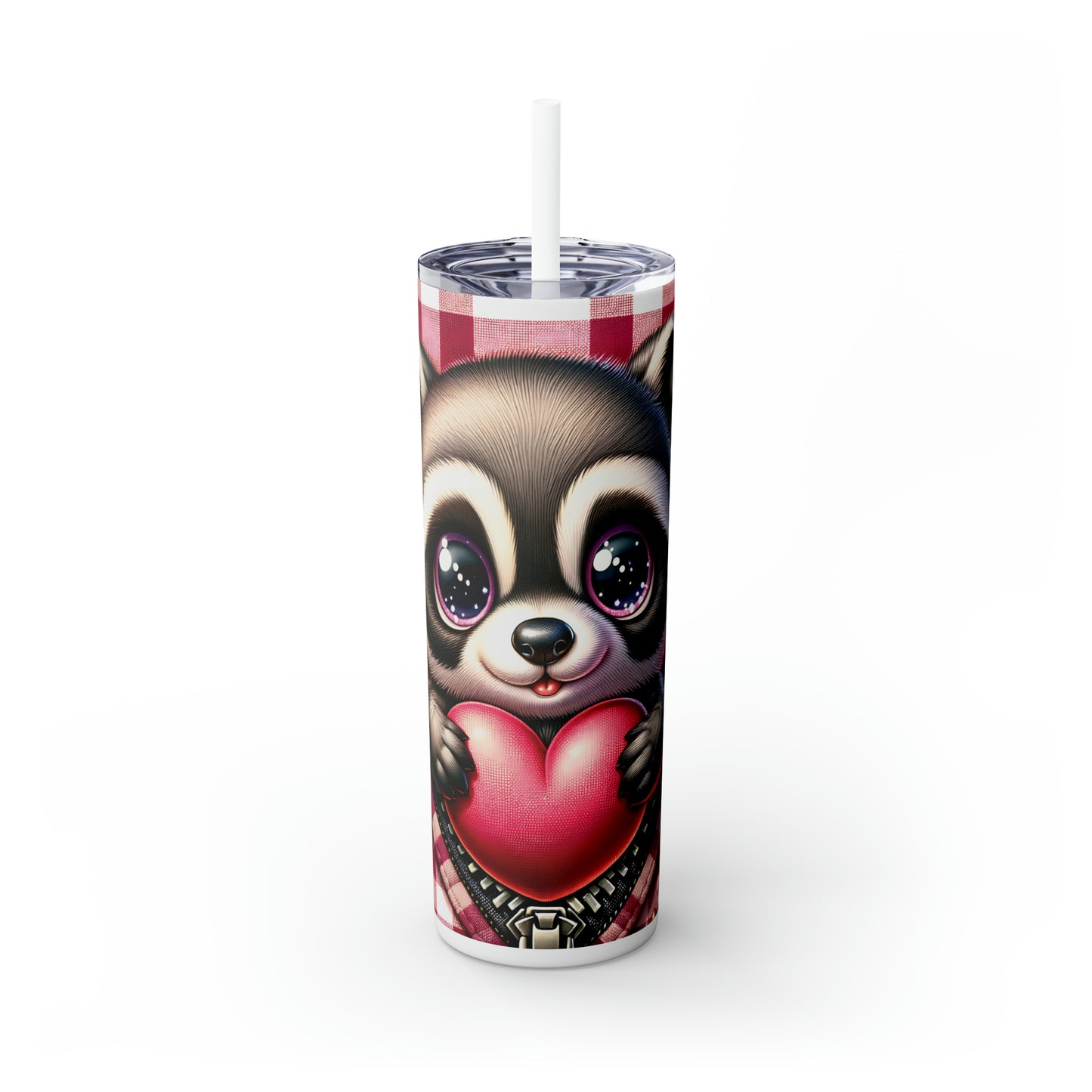 Skinny Tumbler with Straw, 20oz, Racoon, Valentines Day