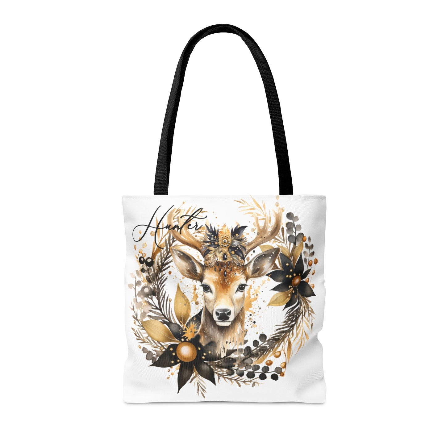 Personalised Tote Bag, Black & Gold Reindeer bag, Christmas Tote Bag, Floral and Non-Floral Personalised/Non-Personalised