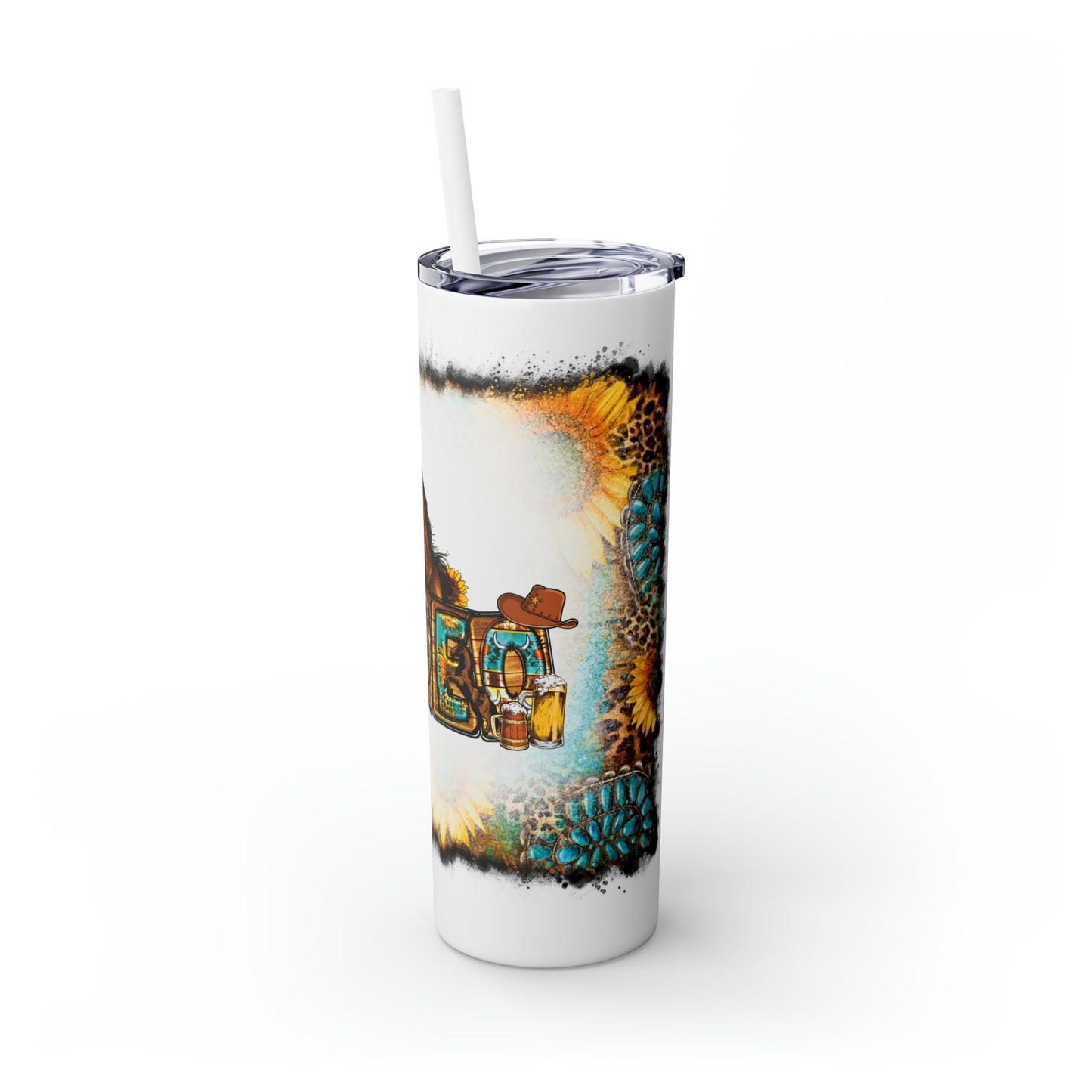 Skinny Tumbler with Straw, 20oz, Sunflowers, Western, Quote, Rodeo