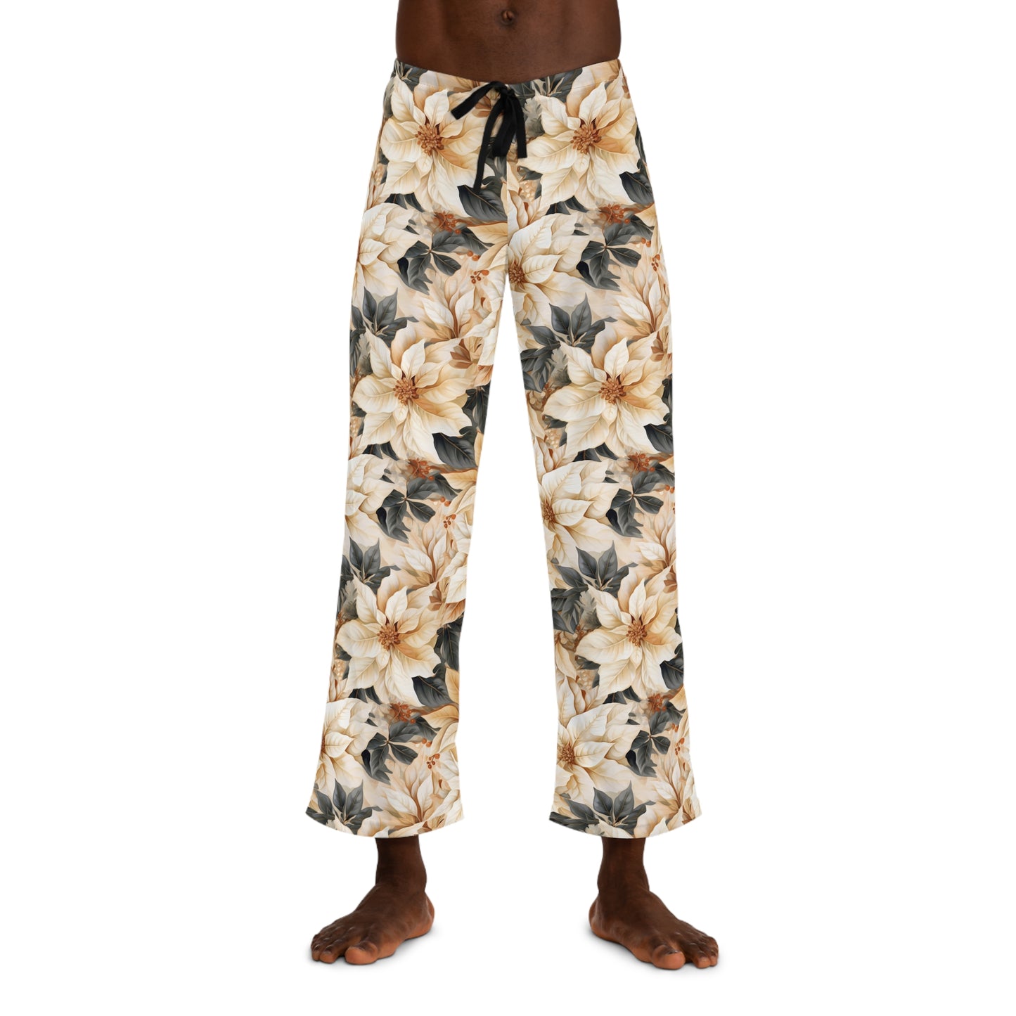 Men's Pajama Pants, cream poinsettia