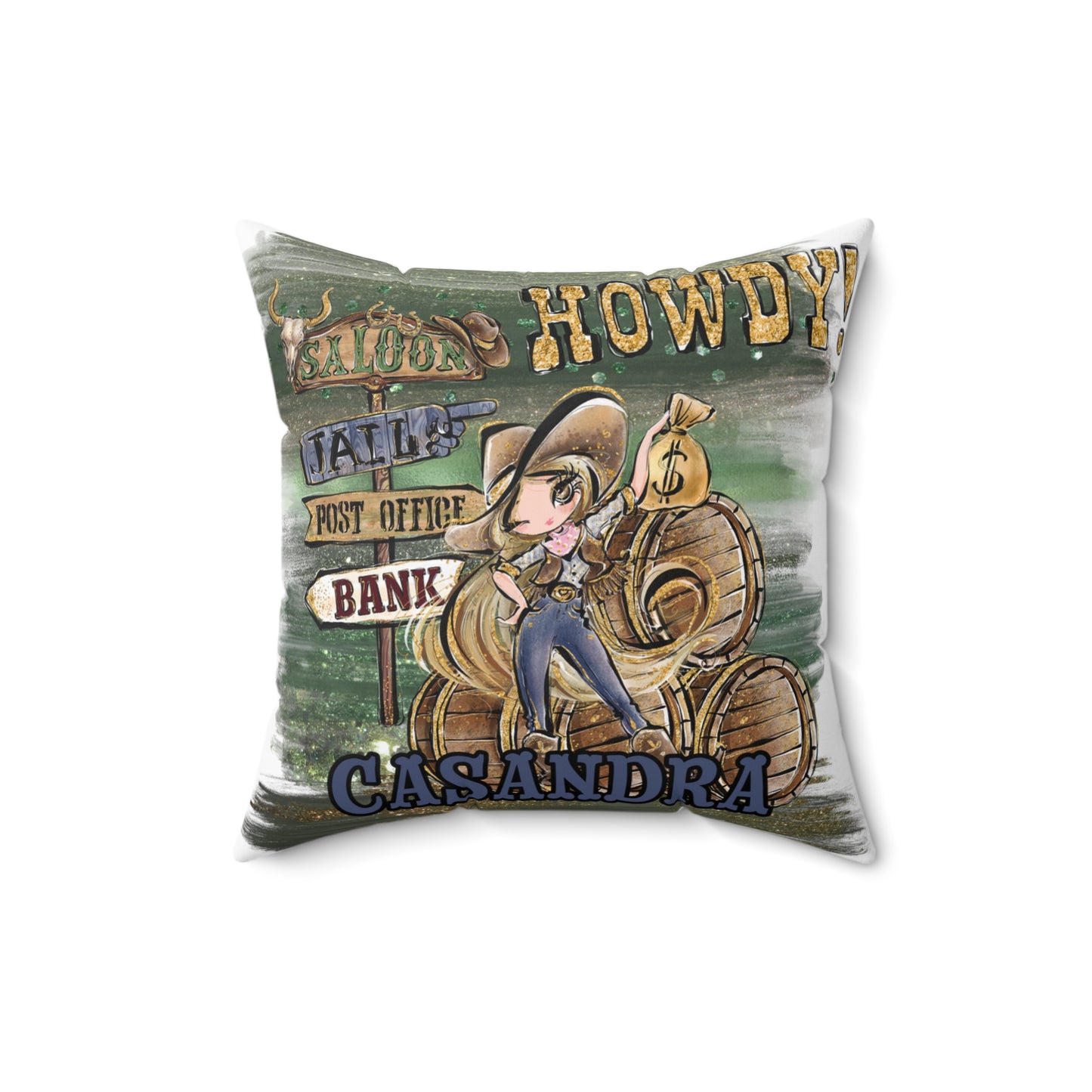 Personalised Howdy Cushion, Blonde Hair Brown Eyes, Polyester Square Cushion, Christmas cushion