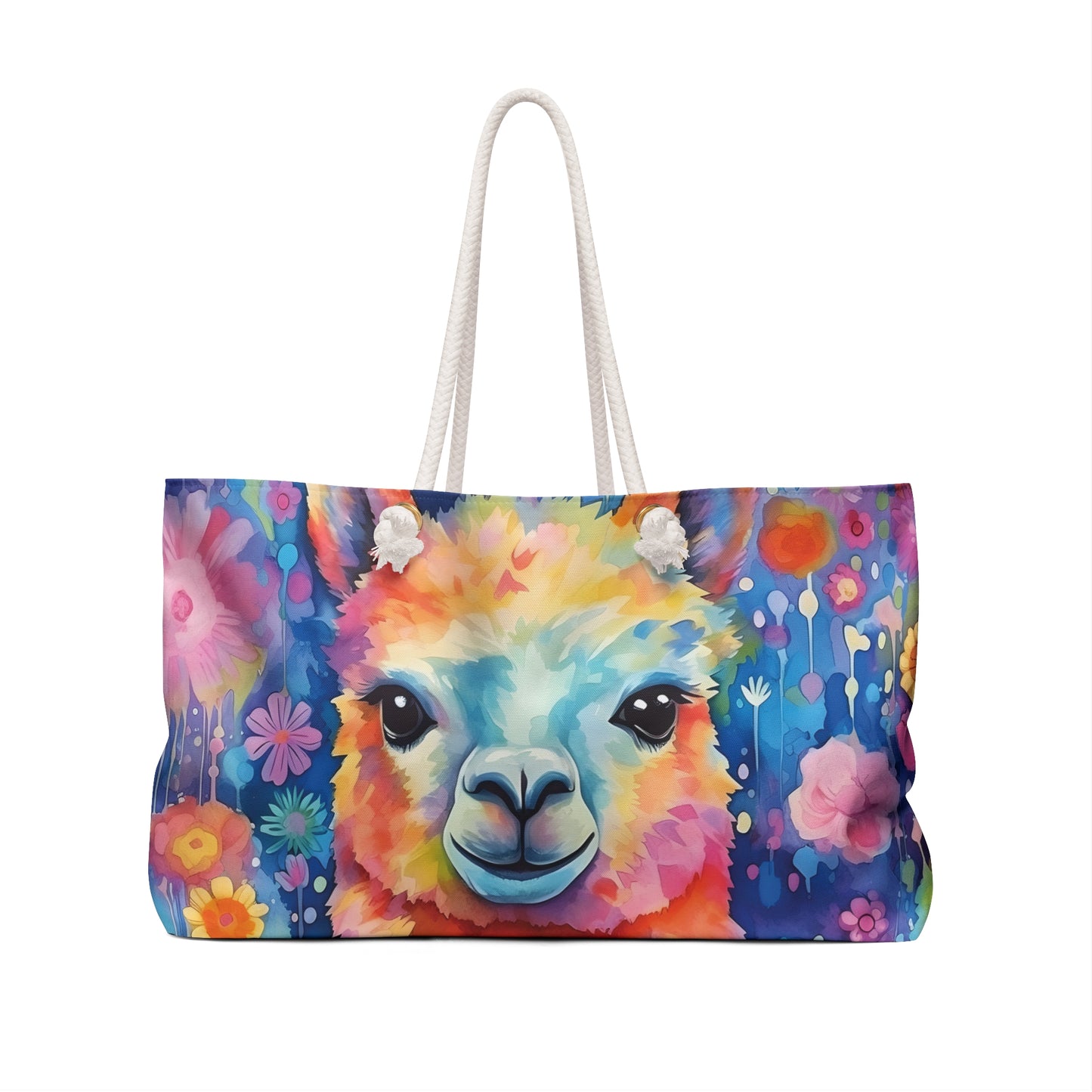 Personalised/Non-Personalised Weekender Bag, Llama, Large Weekender Bag, Beach Bag, Book Bag