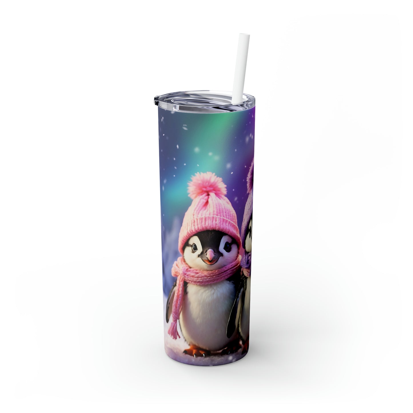 Skinny Tumbler with Straw, 20oz, Penguins