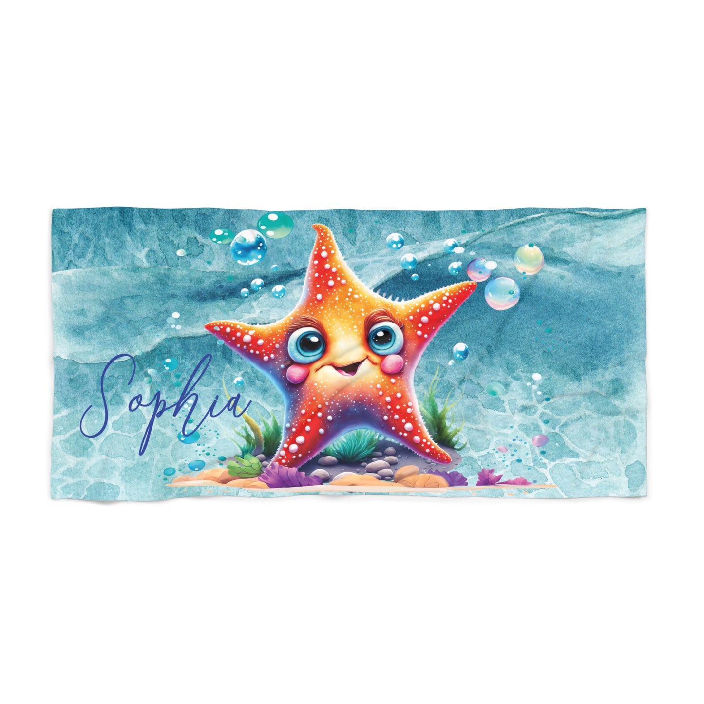Personalised Beach Towel, Starfish, Polycotton Towel, 2 sizes Available