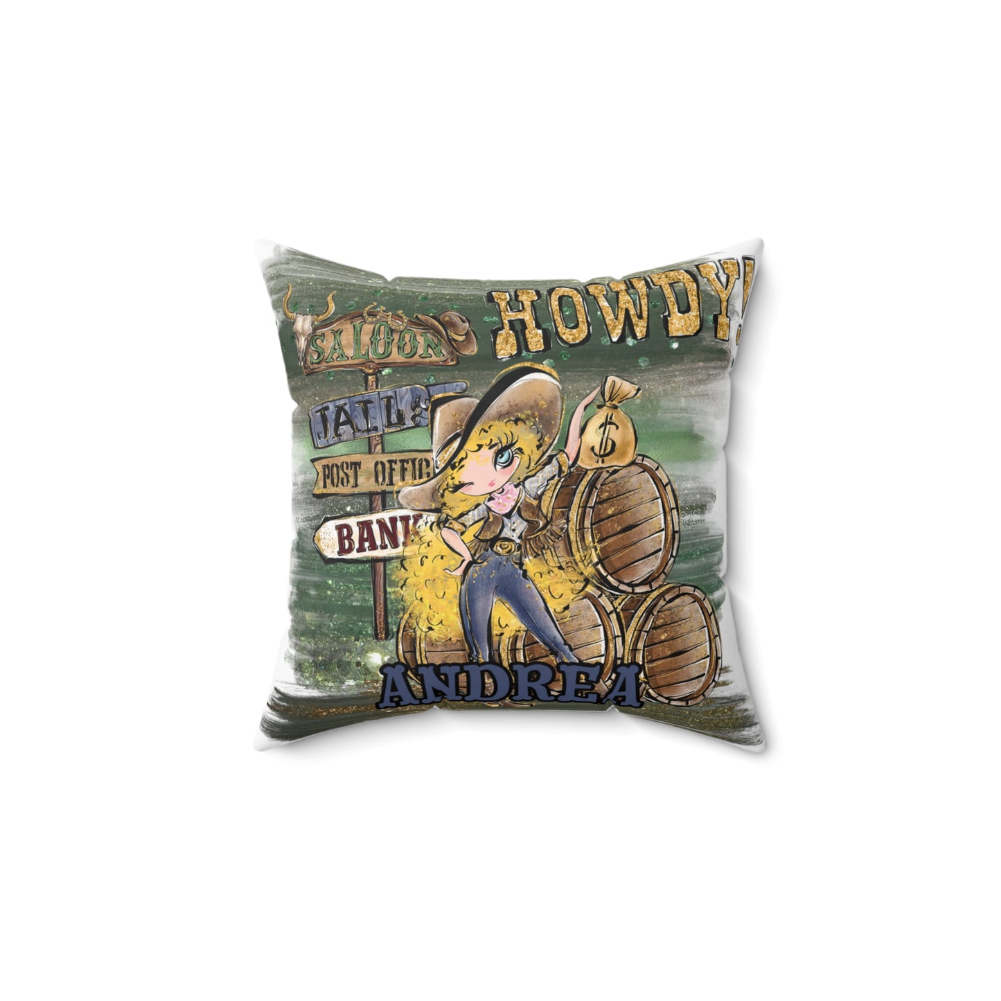 Personalised Howdy Cushion, Blonde Curly Hair, Blue Eyes, Polyester Square Cushion, Christmas cushion