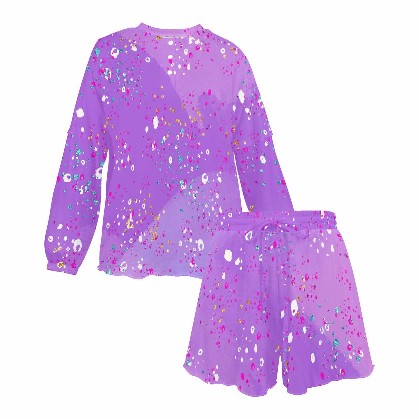 Purple Splash  Women's Long Sleeve Pajama Set with Shorts