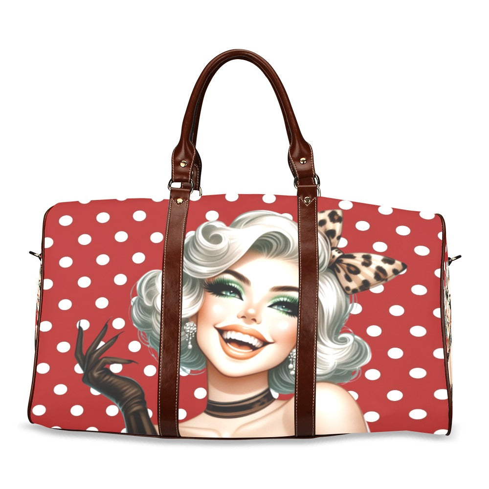 Rockabilly Red White Polka Dots Waterproof Travel Bag/Small (Model 1639)