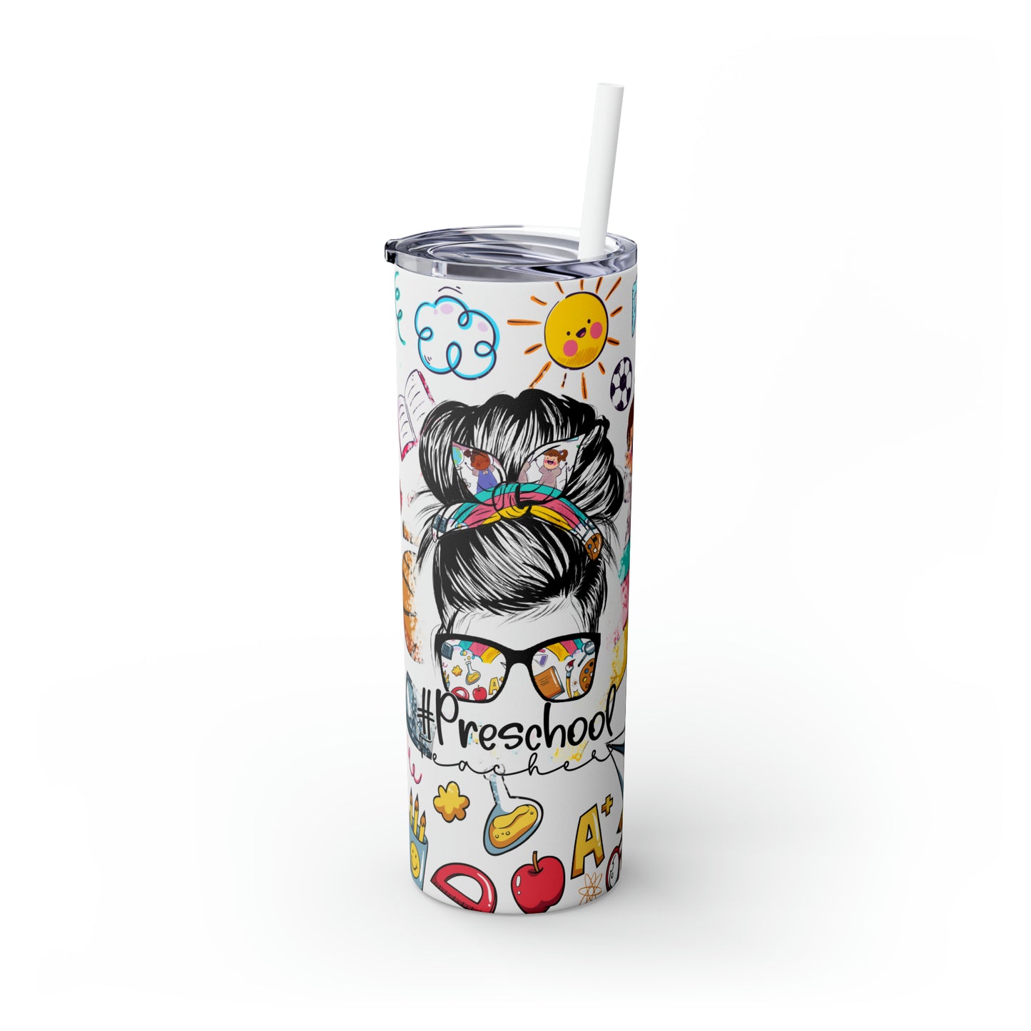 Skinny Tumbler with Straw, 20oz, Preschool Teacher