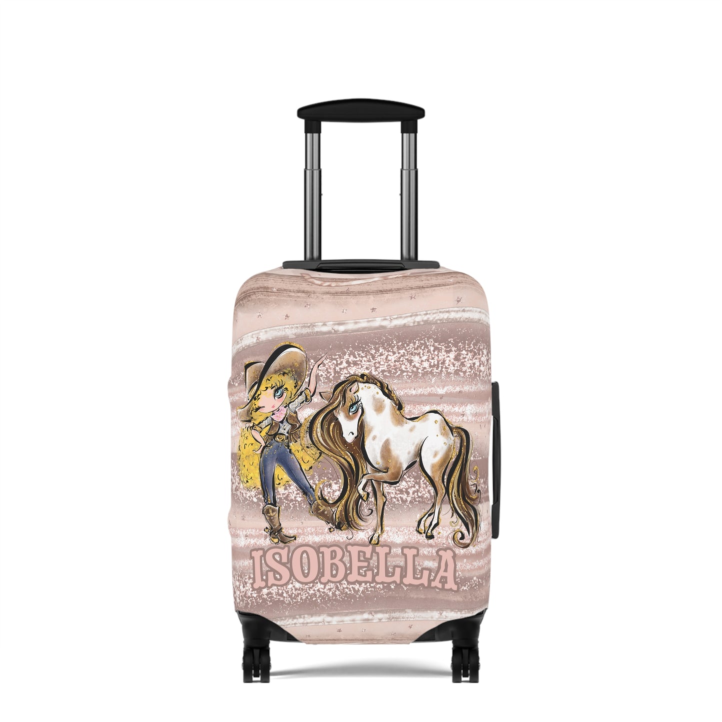 Luggage Cover, Howdy Cowgirl and Horse, Blonde Curly Hair Blue Eyes