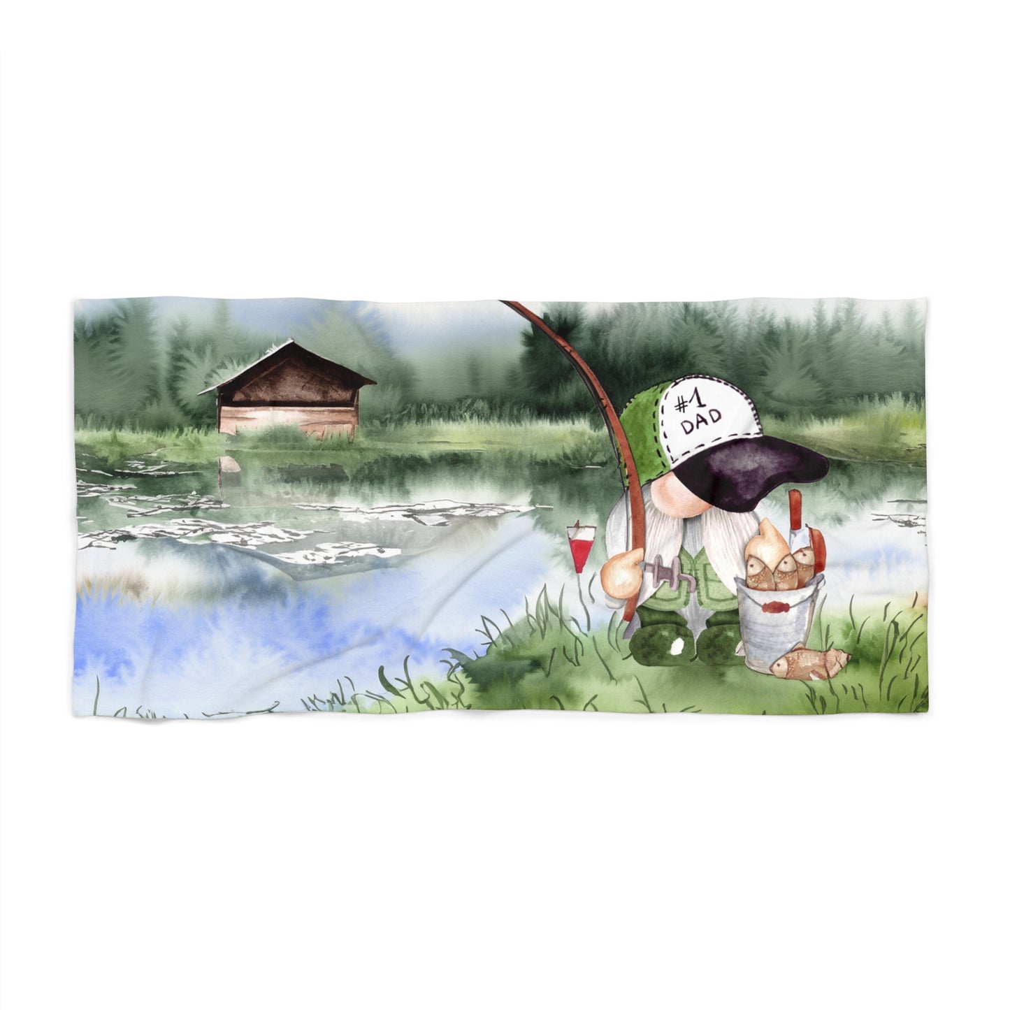 Beach Towel, Gnome fishing, Polycotton Towel, 2 sizes Available