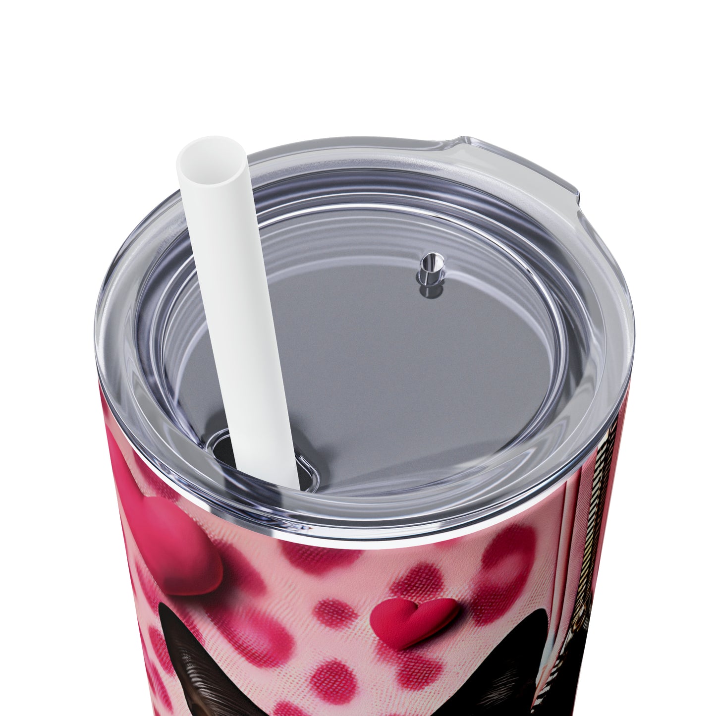 Skinny Tumbler with Straw, 20oz, Cat, Valentines Day, awd-757