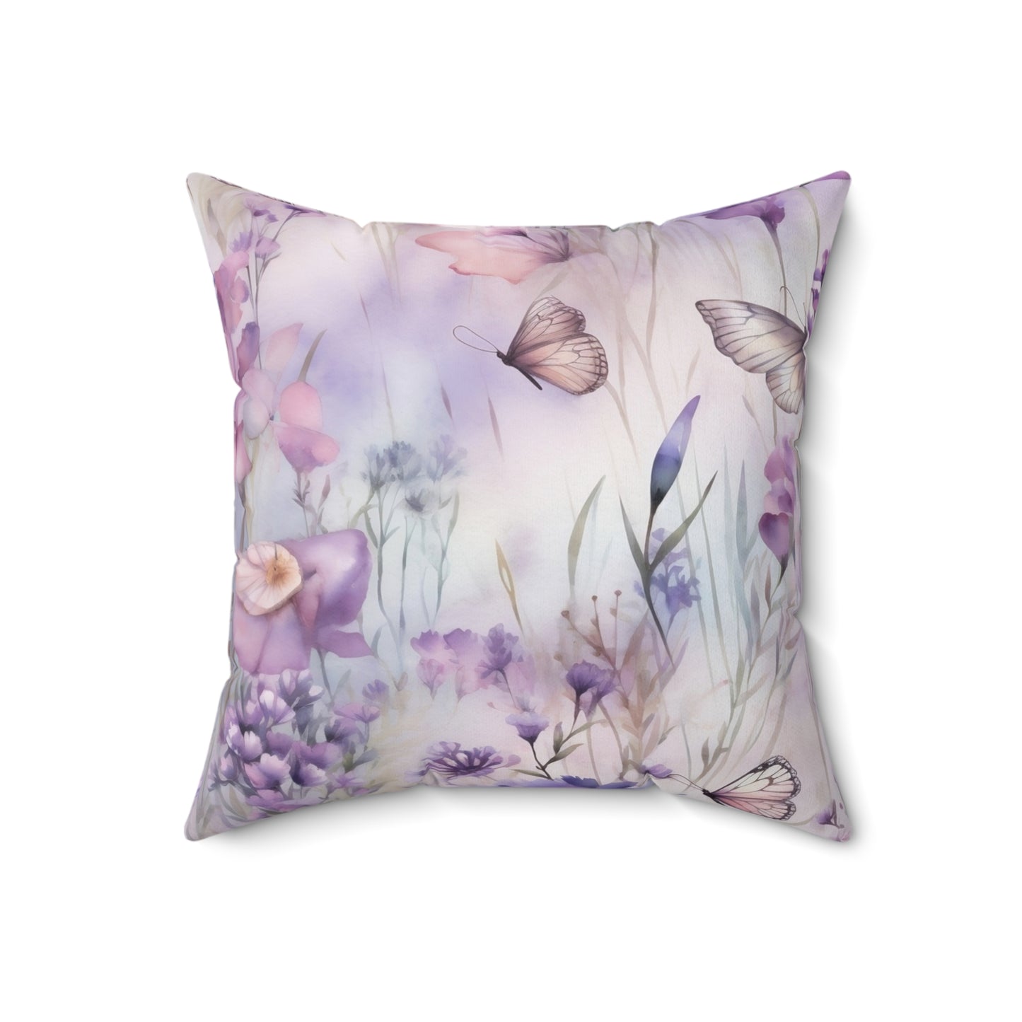 Spun Polyester Square Pillow, Butterfly Floral Cushion