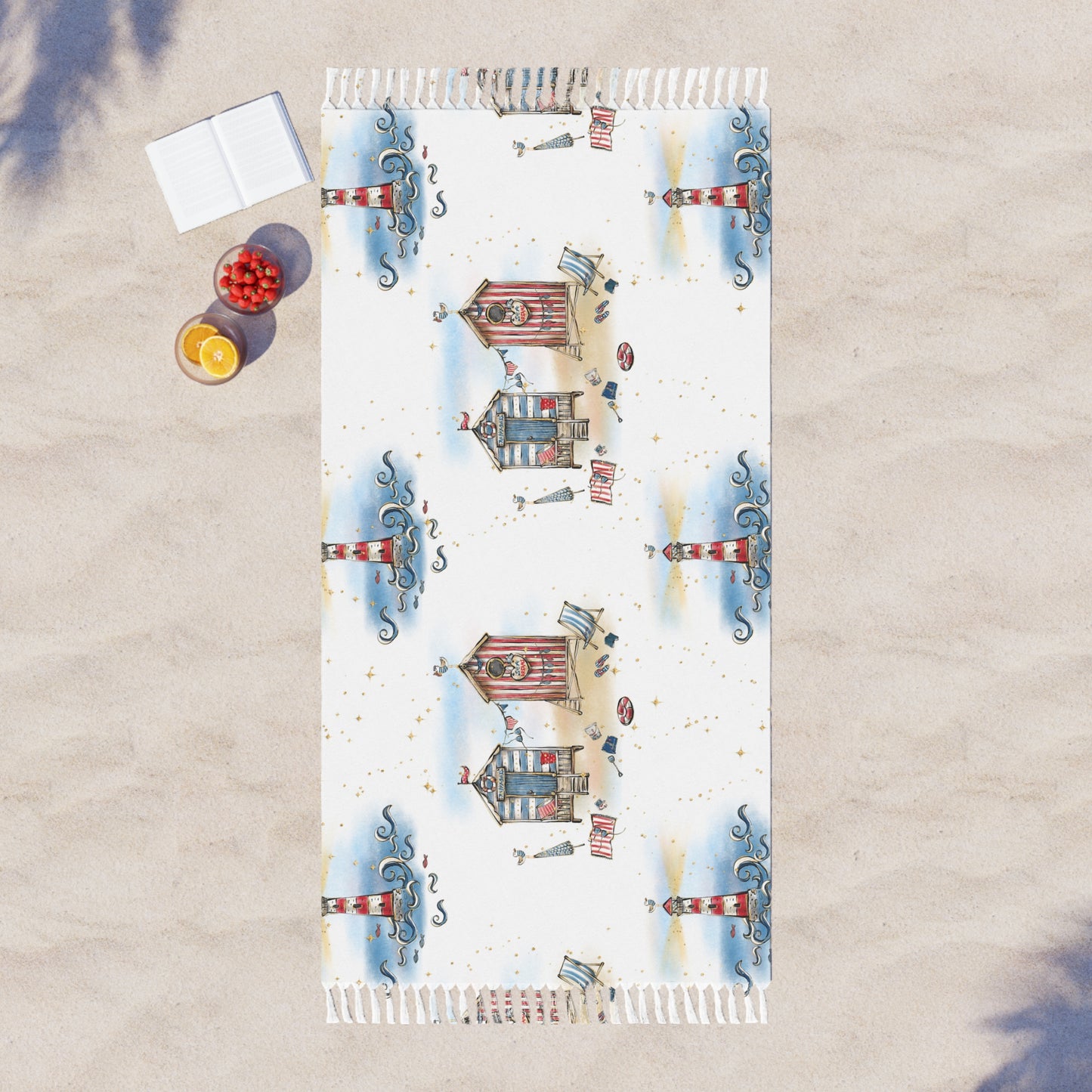 Boho Beach Towel, Beach Hut Design