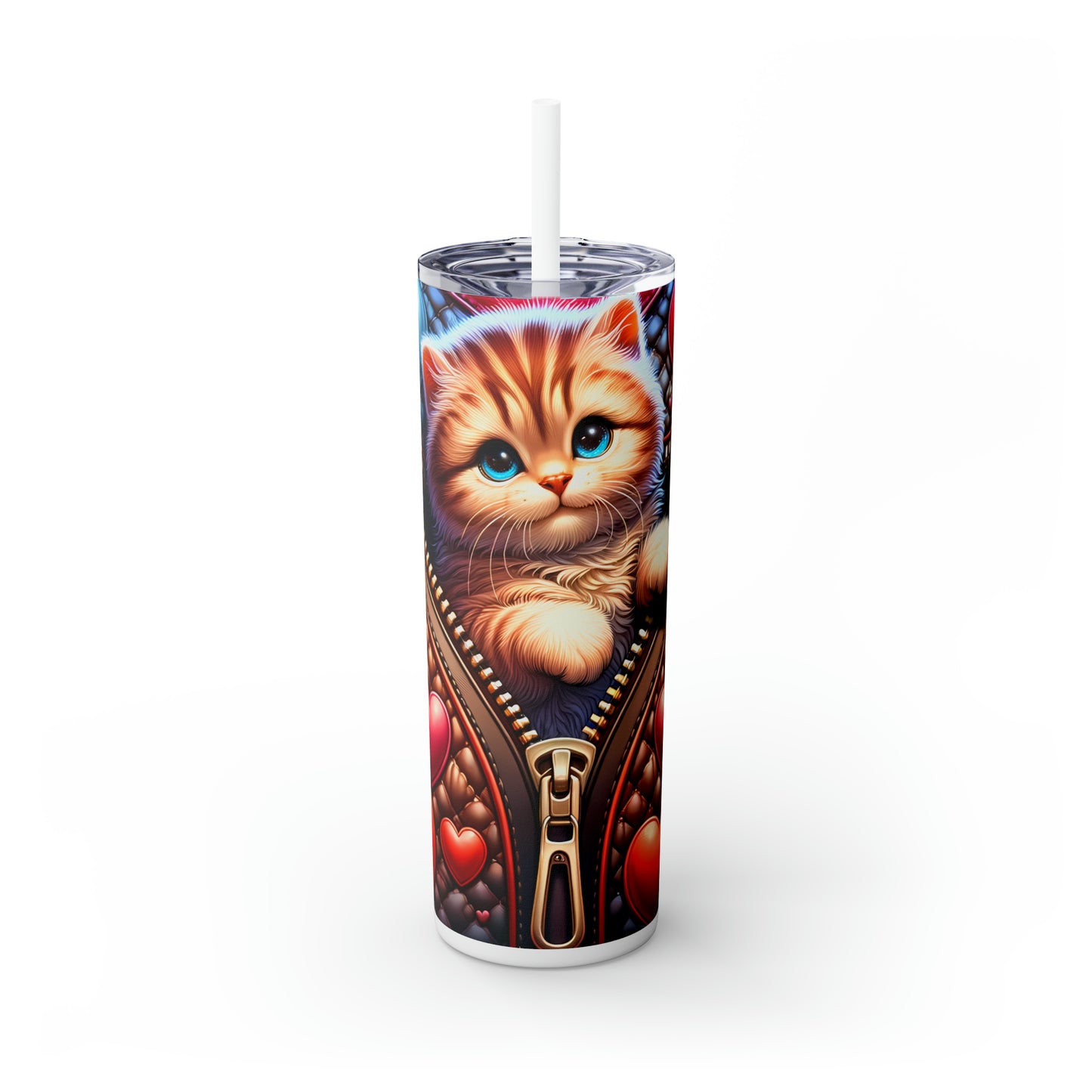 Skinny Tumbler with Straw, 20oz, Cat, Valentines Day, awd-906