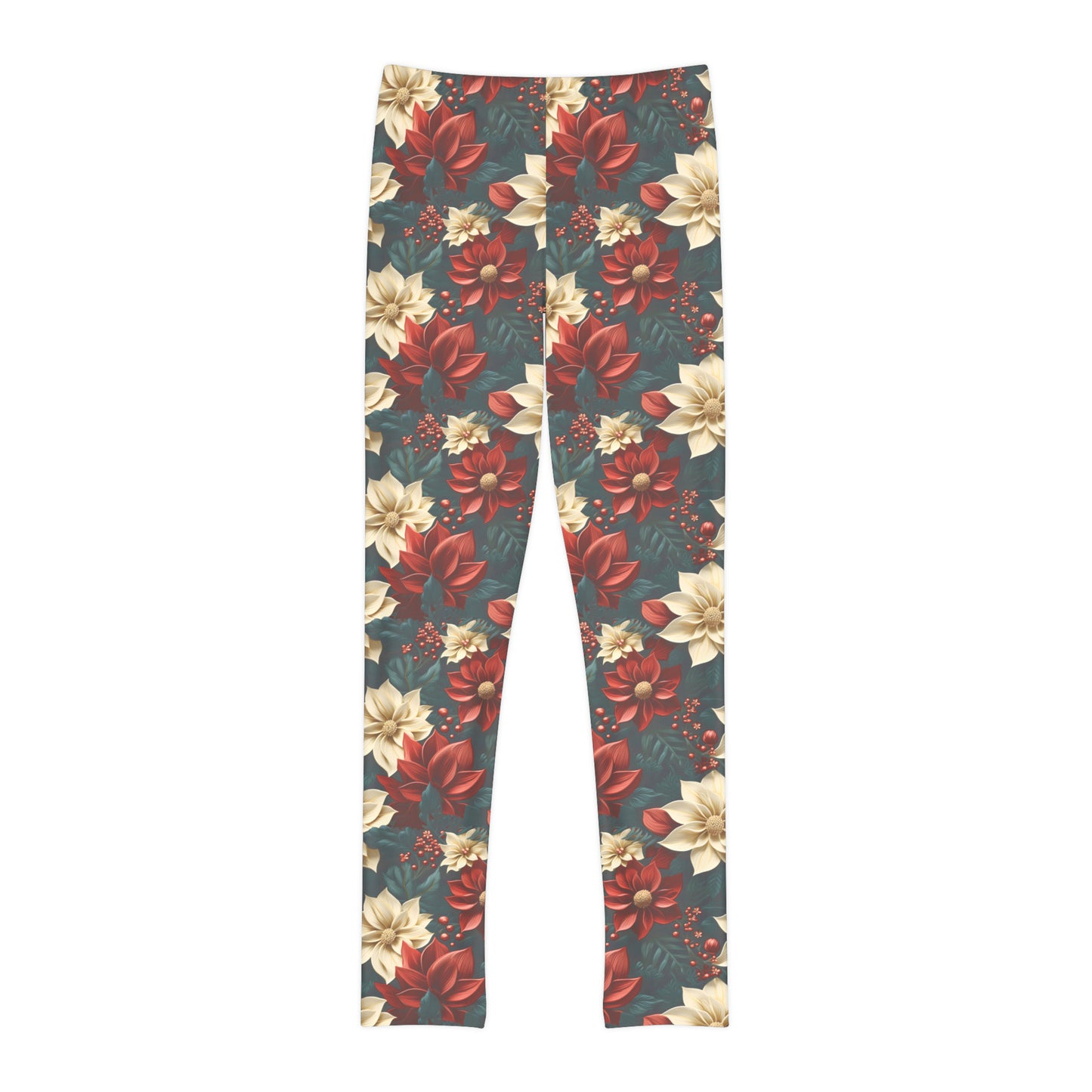 Youth Full-Length Leggings (AOP) Poinsettia