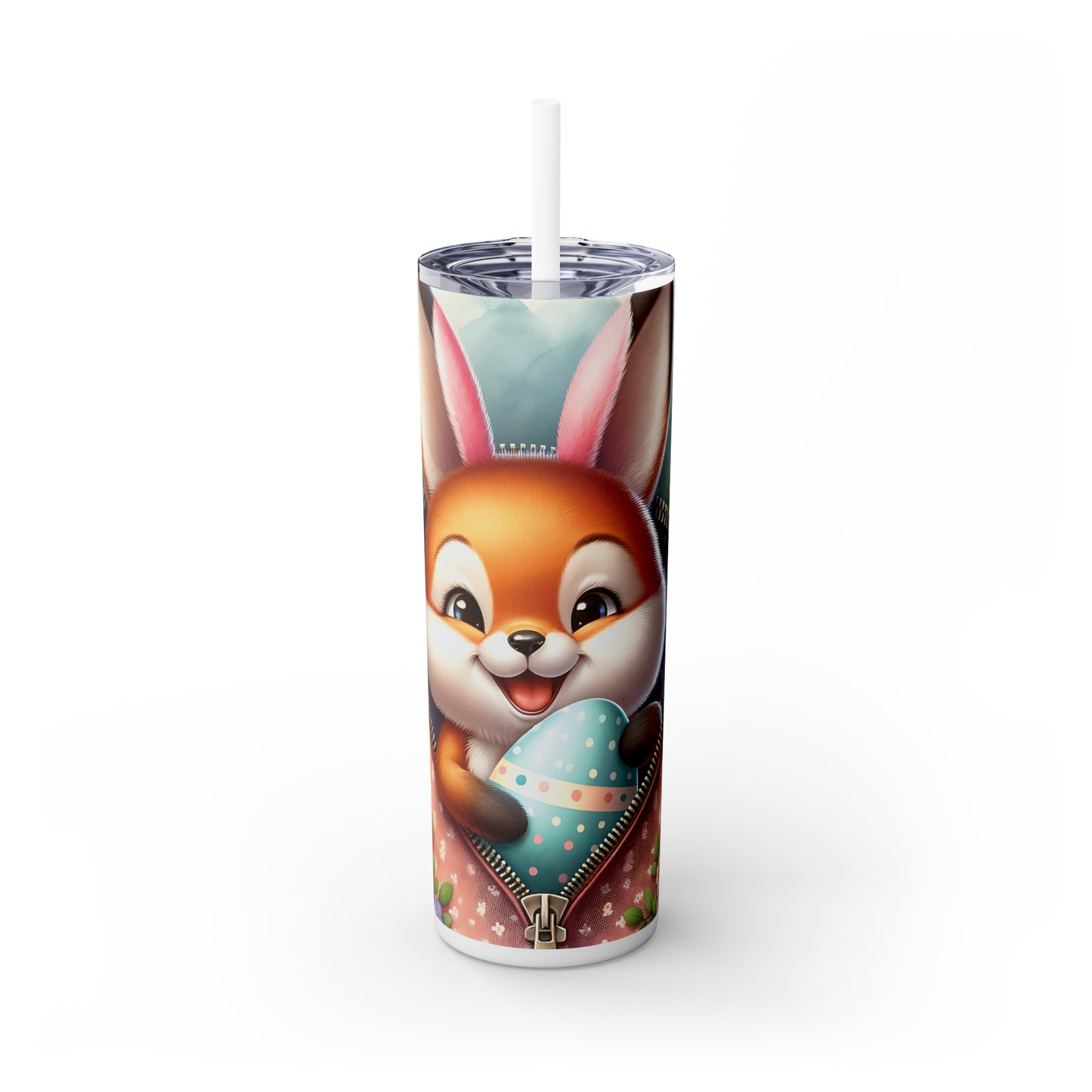 Skinny Tumbler with Straw, 20oz, Easter, Fox, awd-1274