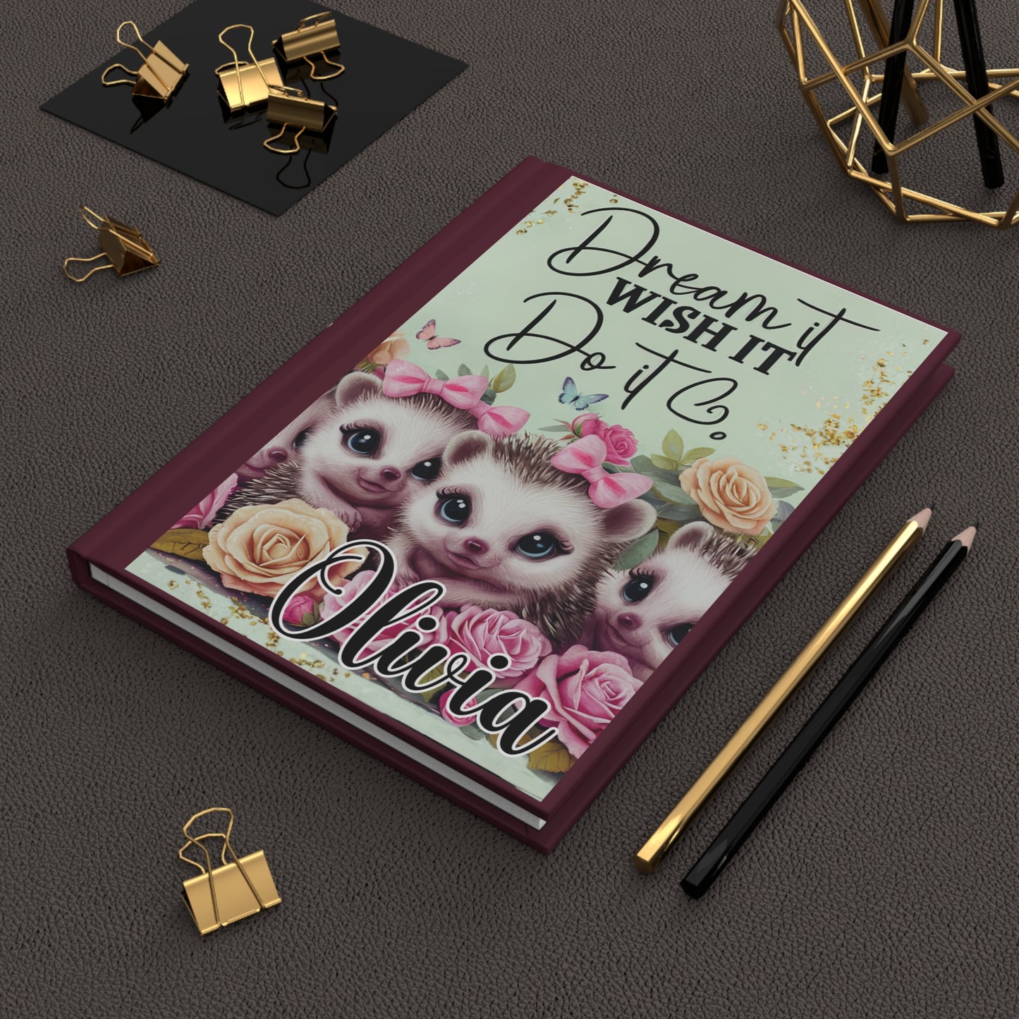 Personalised Hardcover Journal Matte, Hedgehog, Dream it Wish it, Do it, awd-1650