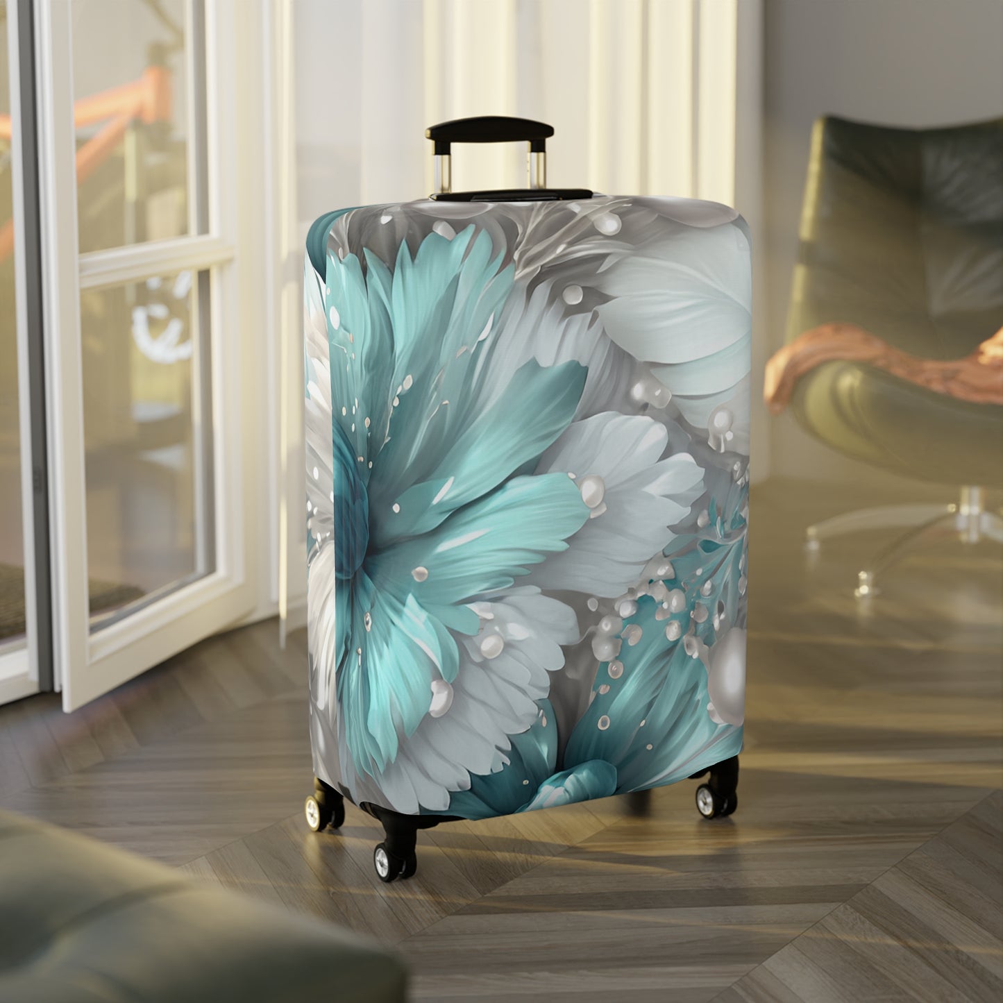 Luggage Cover, Turquoise Floral-2