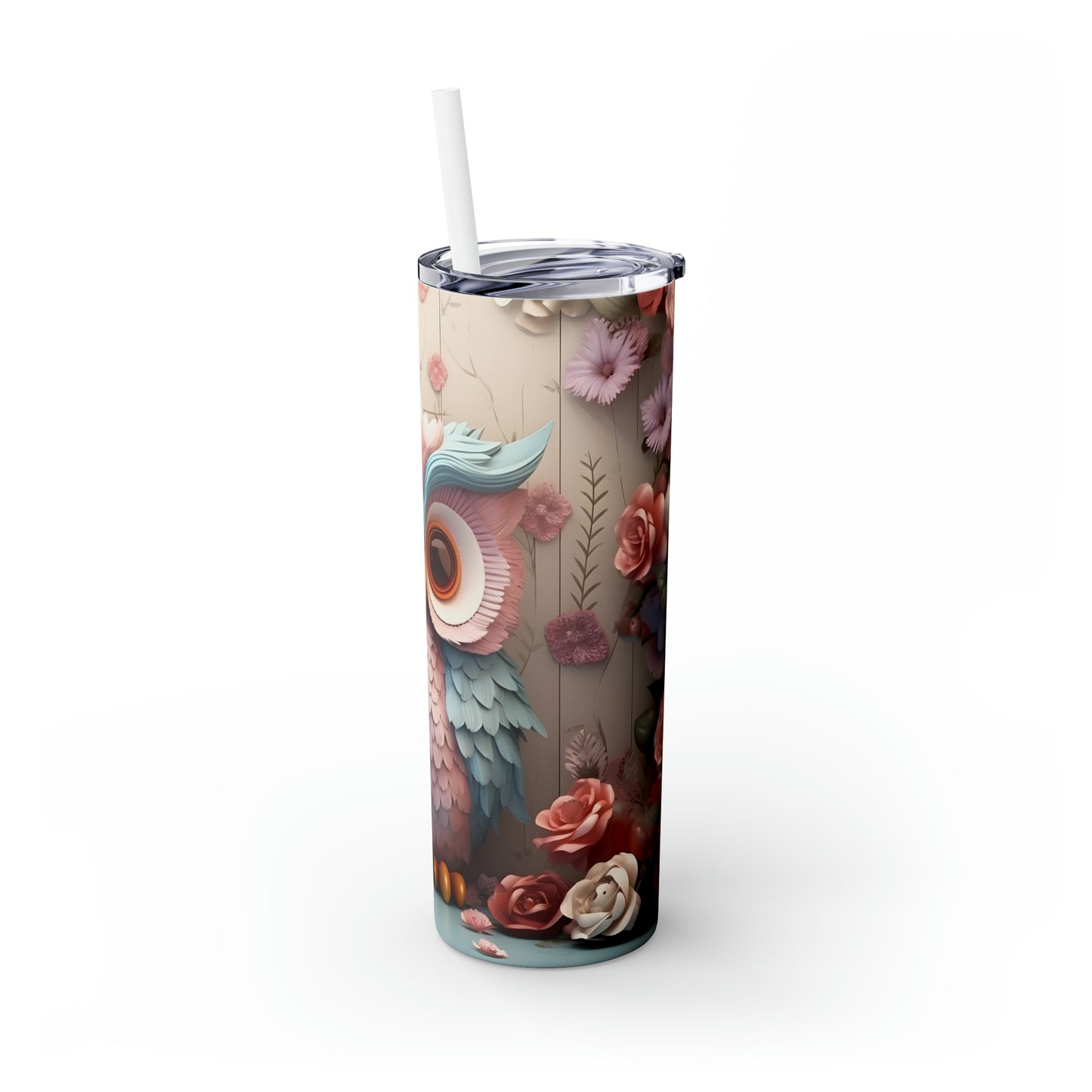 Skinny Tumbler with Straw, 20oz, Owl