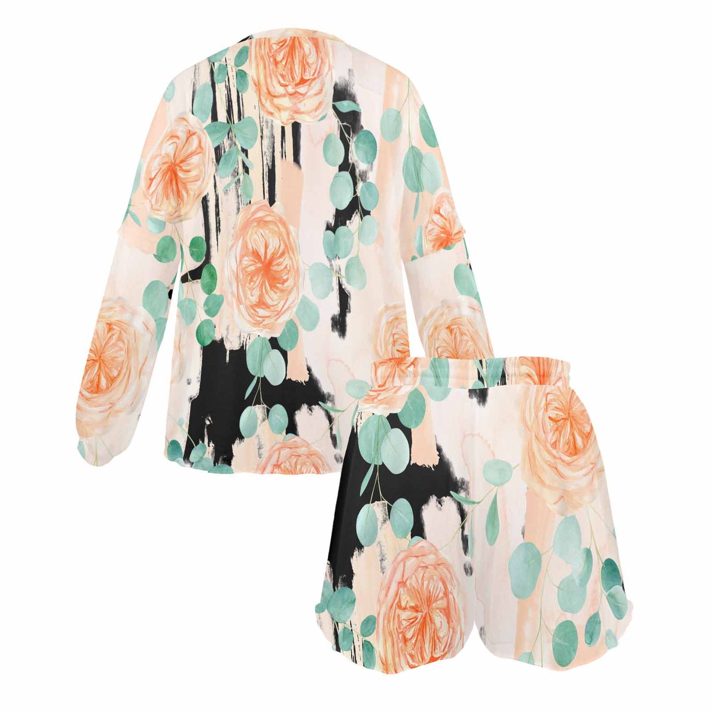 Rose Eucalyptus Women's Long Sleeve Pajama Set with Shorts