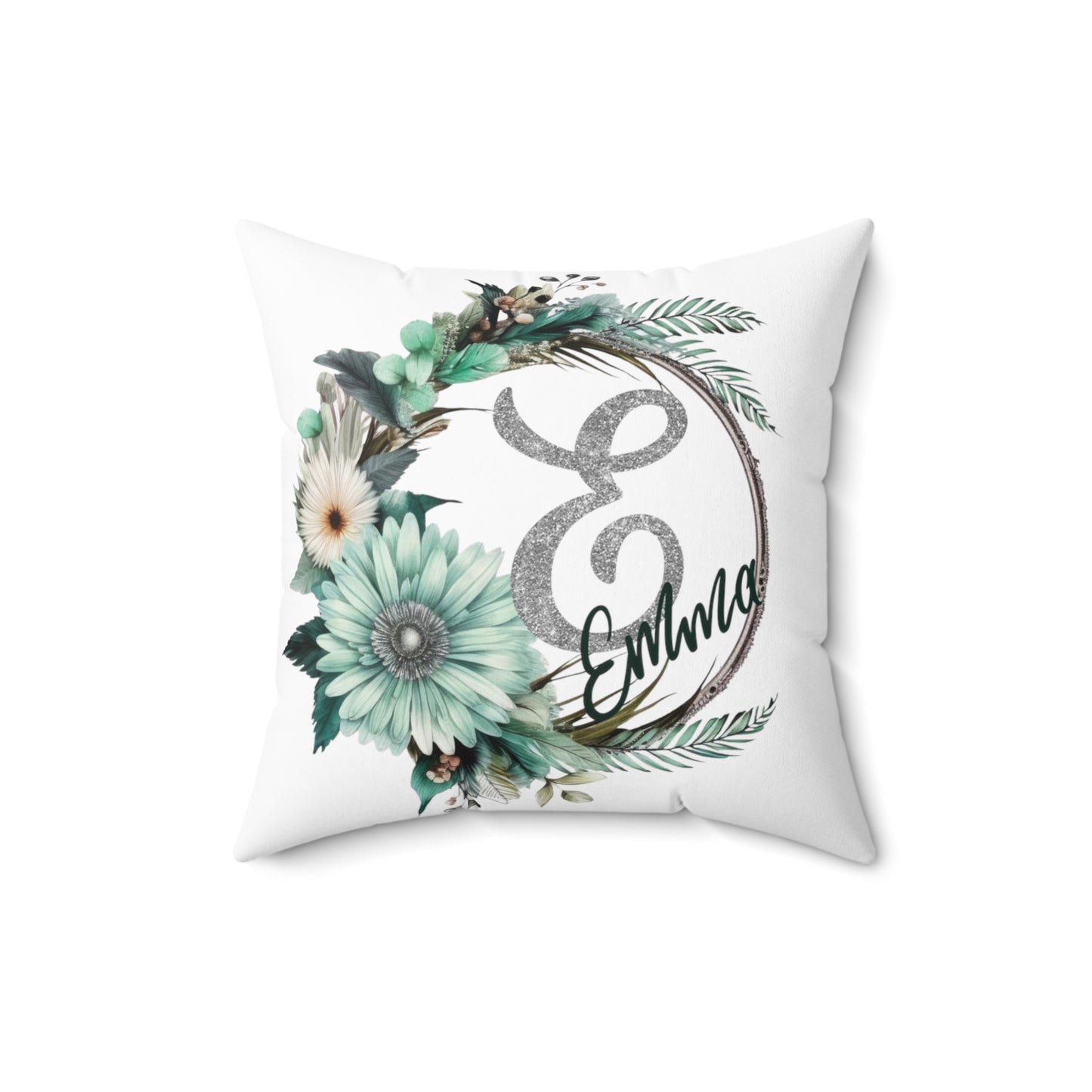 Personalised Green Wreath Cushion, Polyester Square Cushion, Christmas cushion