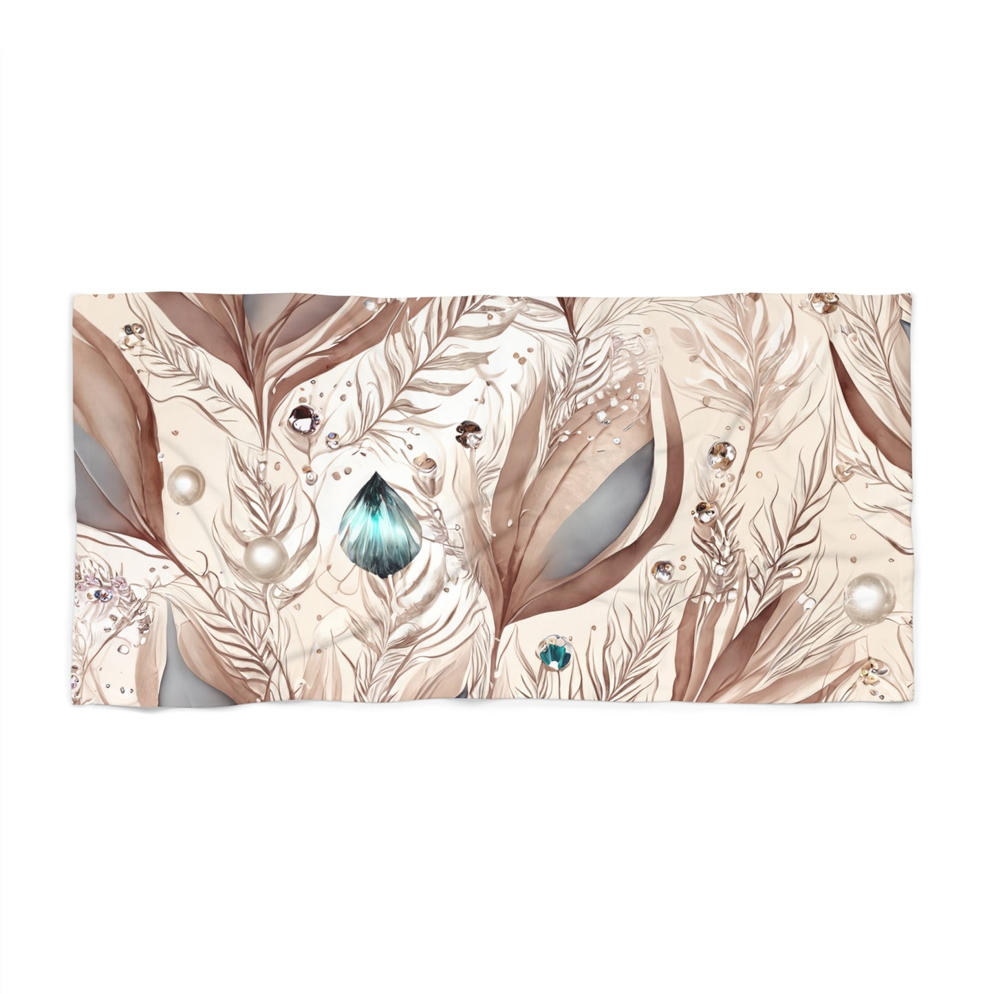 Beach Towel, Beige Floral, Polycotton Towel, 2 sizes Available