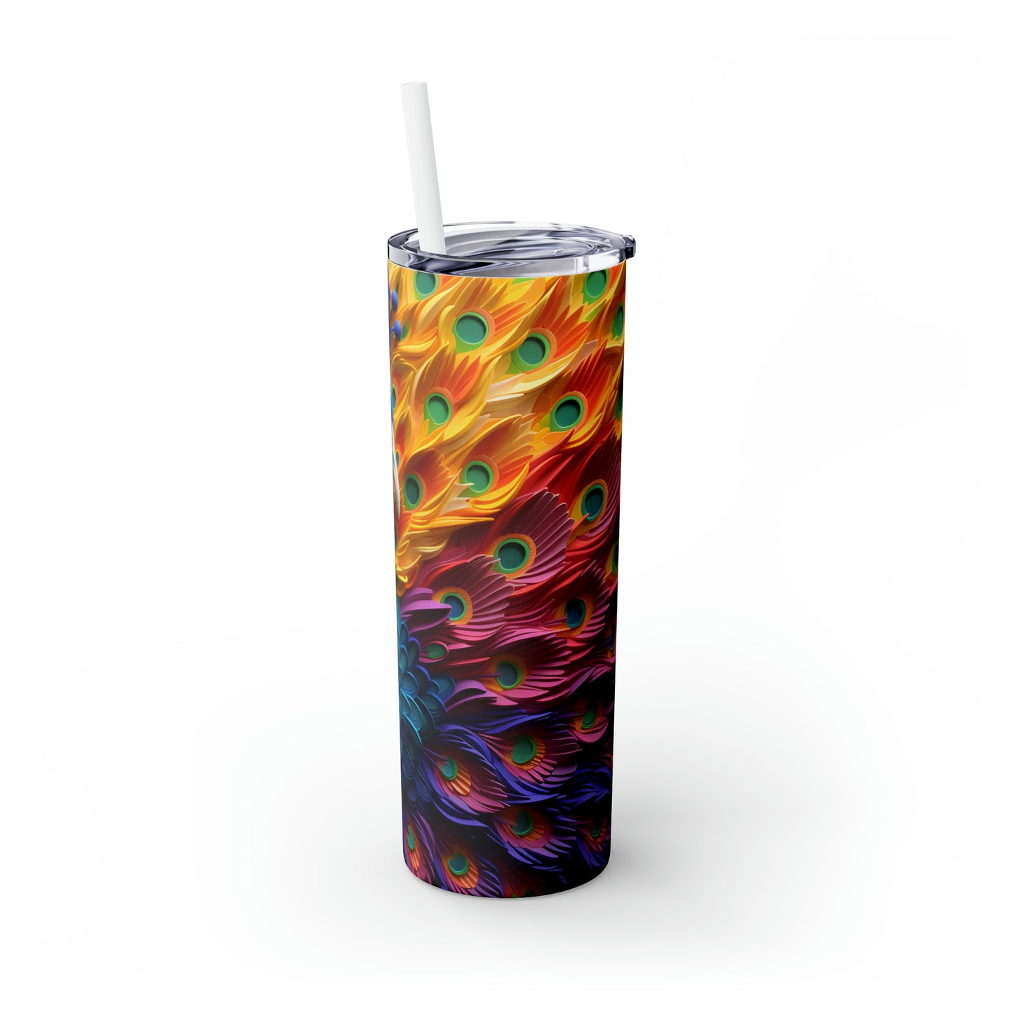 Skinny Tumbler with Straw, 20oz, Peacock