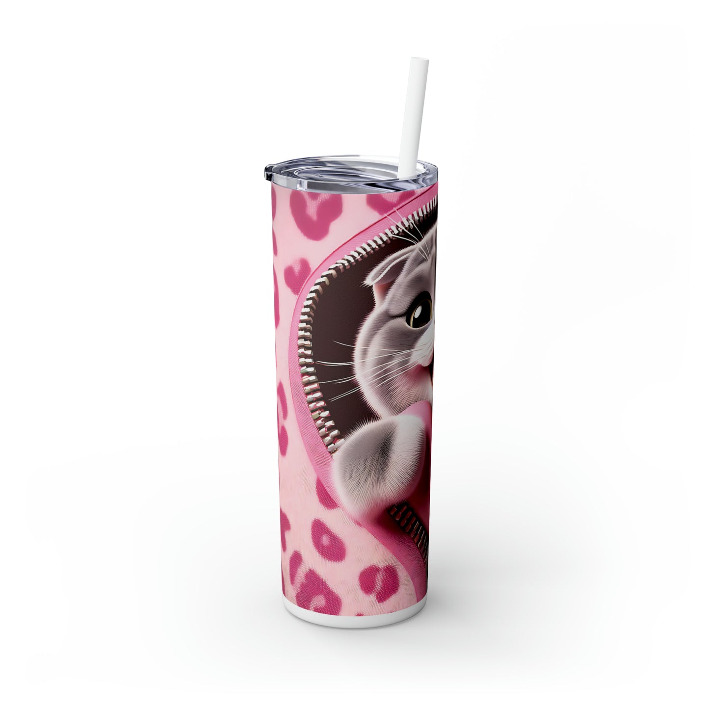 Skinny Tumbler with Straw, 20oz, Cat, Valentines Day, awd-748