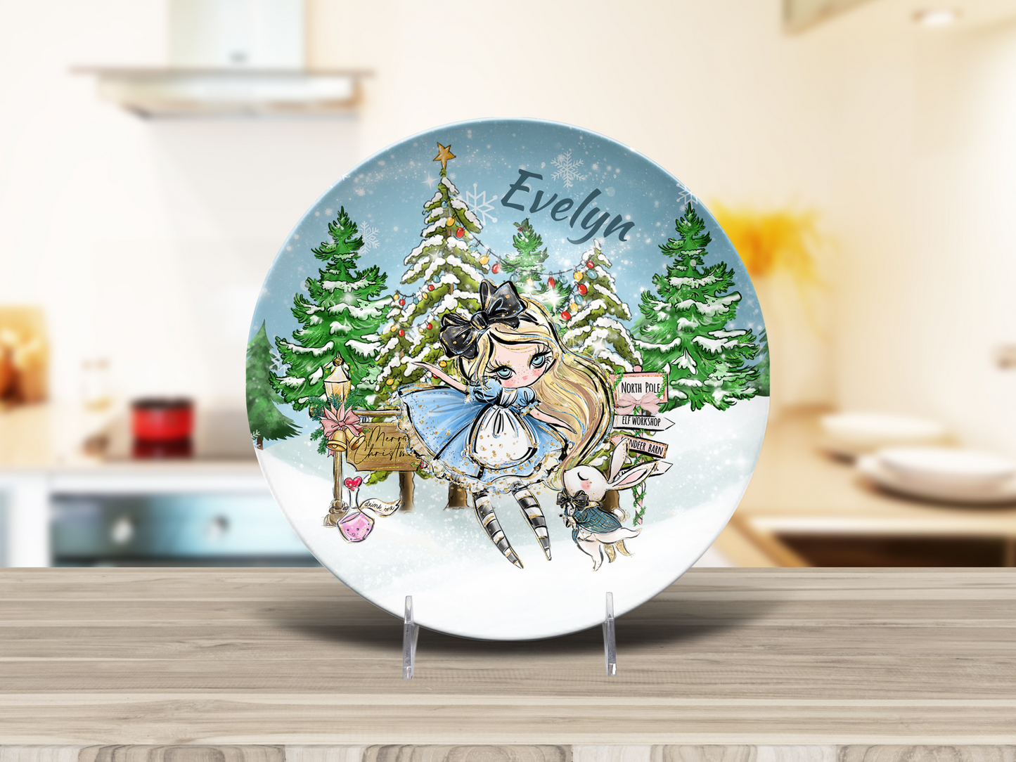 Personalized Christmas Plate for Kids or Adults, Custom Holiday Tableware, Unbreakable Winter Dinnerware