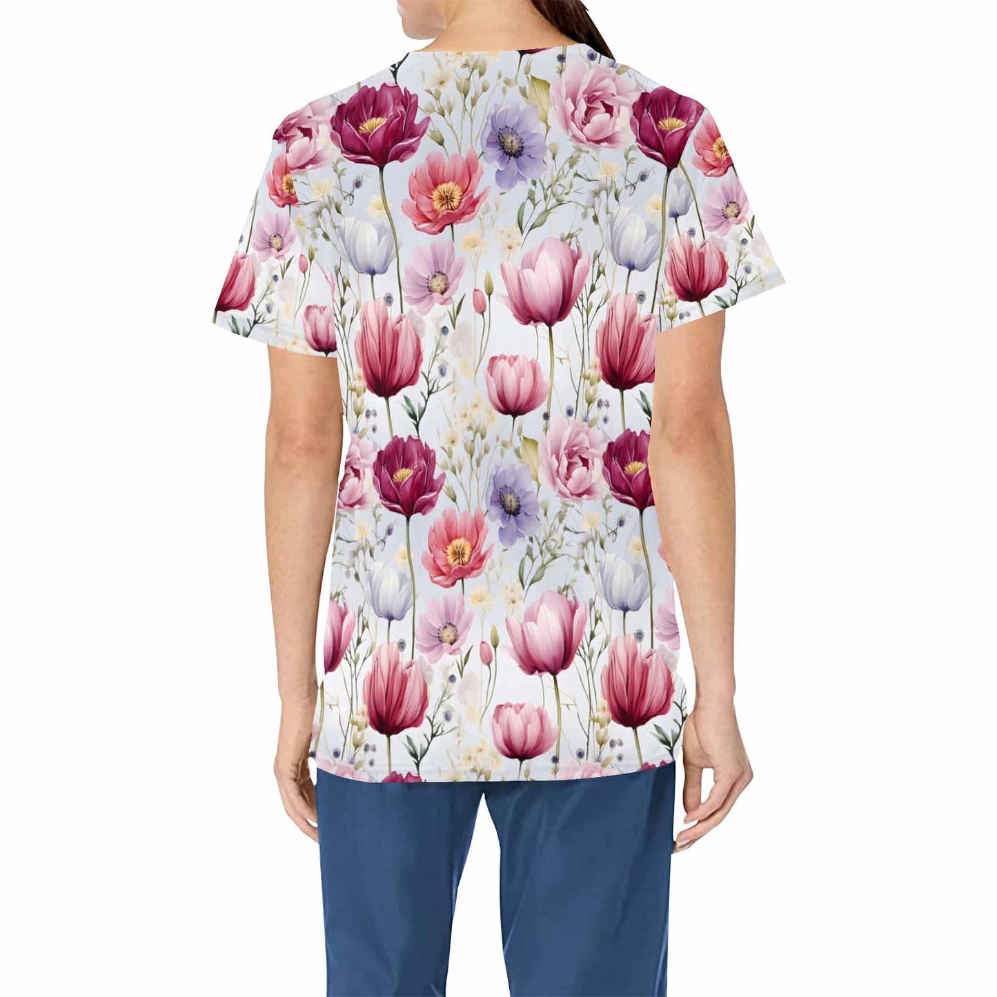 Wildflowers   Women's V Neck Scrub Top Nurse Uniform with Deep Front Pockets