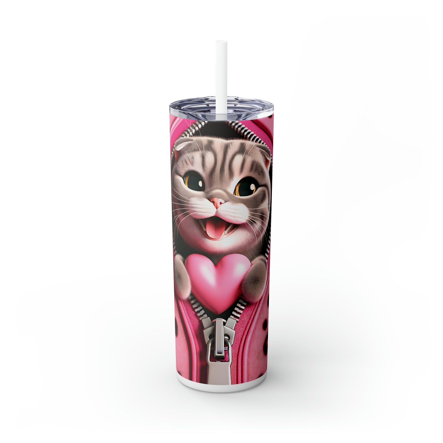 Skinny Tumbler with Straw, 20oz, Cat, Valentines Day, awd-747