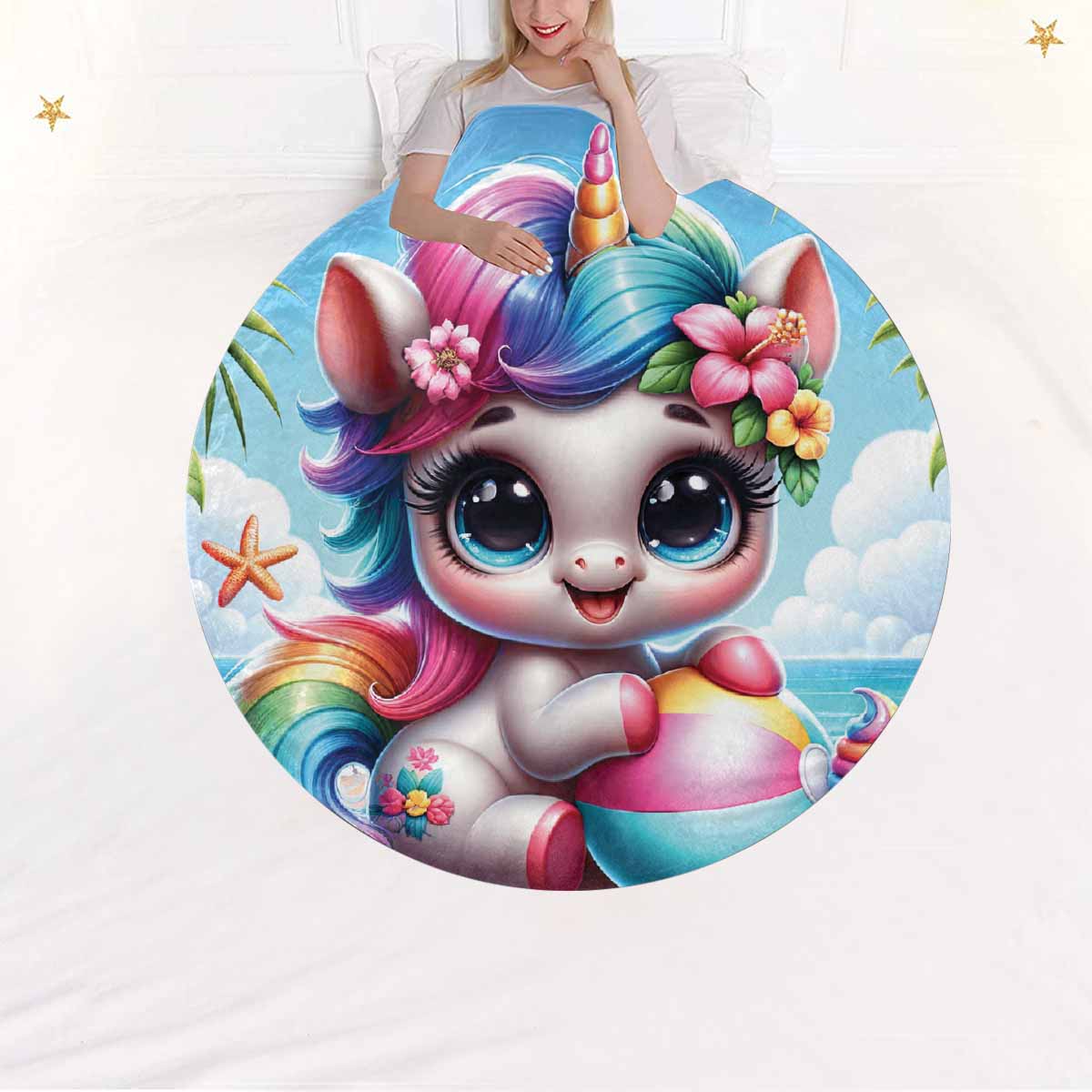 Unicorn_Awd35124  Circular Micro Fleece Blanket 47"