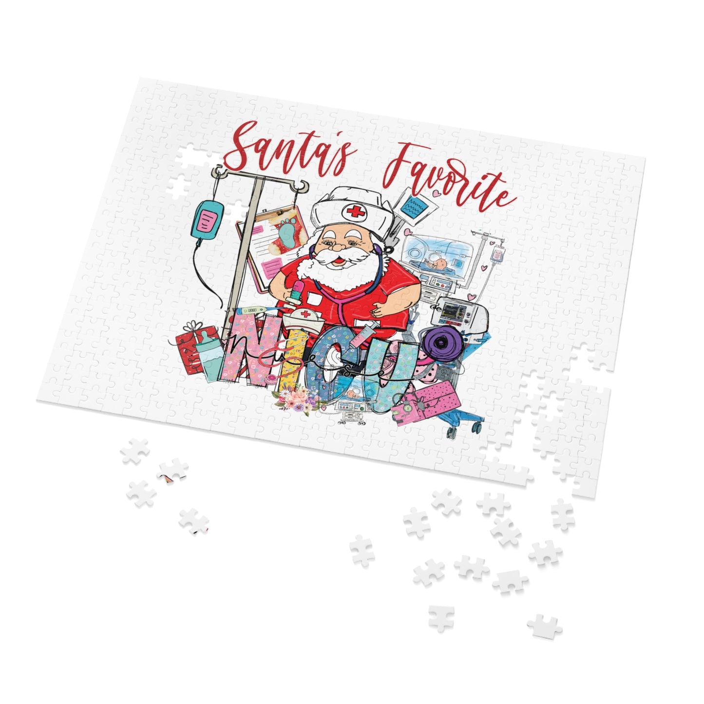 Jigsaw Puzzle, Santa's Favorite NICU Nurse, Personalised/Non-Personalised (30, 110, 252, 500,1000-Piece)