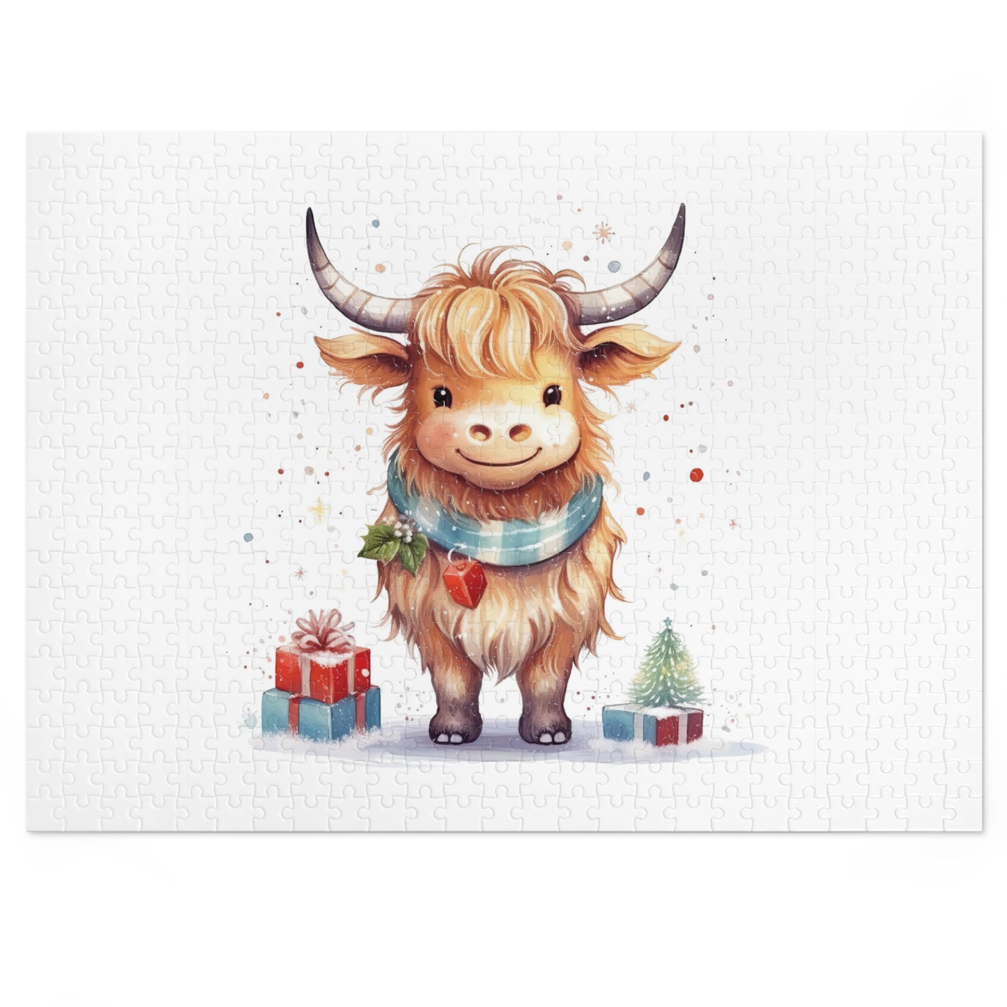 Puzzle, Christmas Highland Cow, Personalised/Non-Personalised (30, 110, 252, 500,1000-Piece)