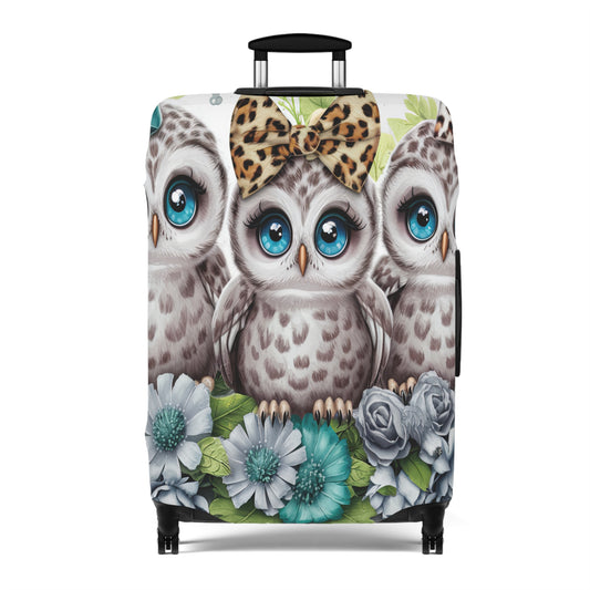 Luggage Cover, Blue Floral Owls, awd-1469