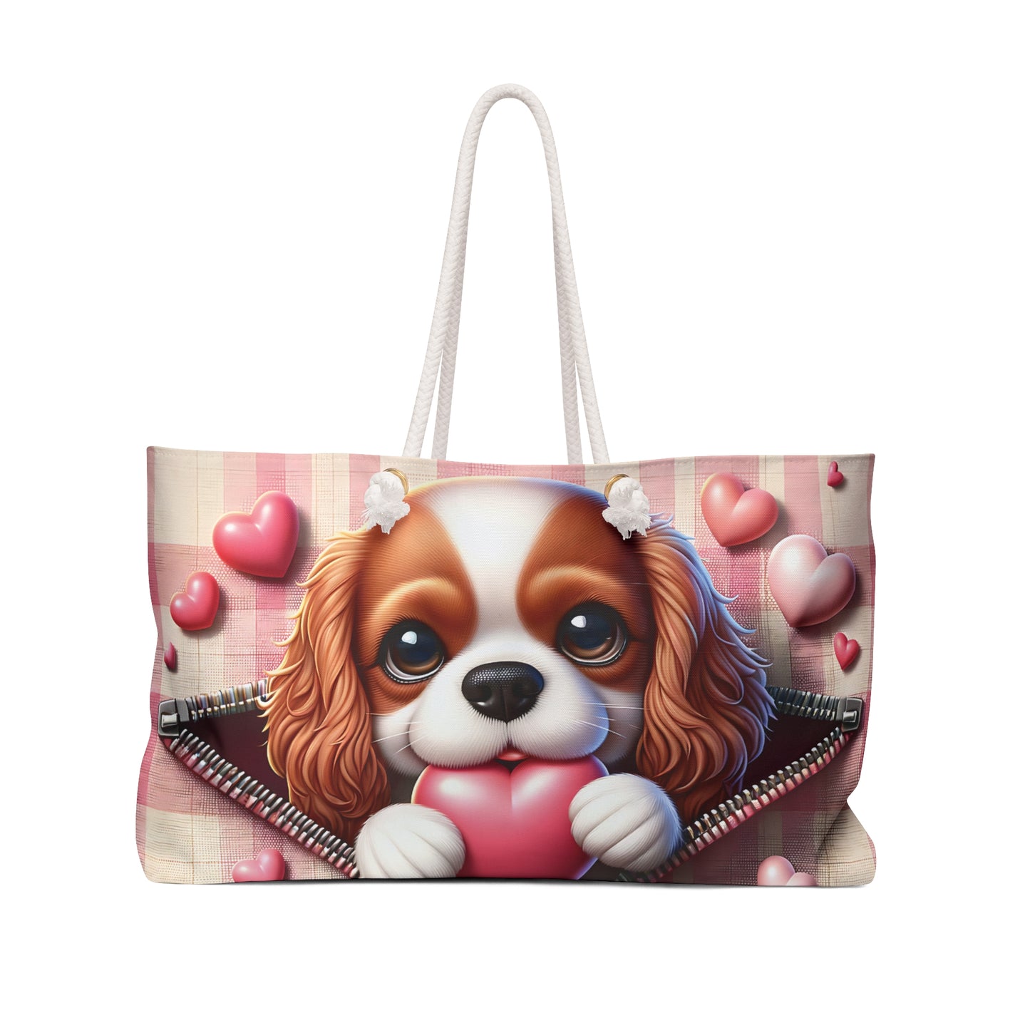 Personalised/Non-Personalised Weekender Bag, Cute Dog, Zipper, Valentines Day, Large Weekender Bag, Beach Bag, Book Bag