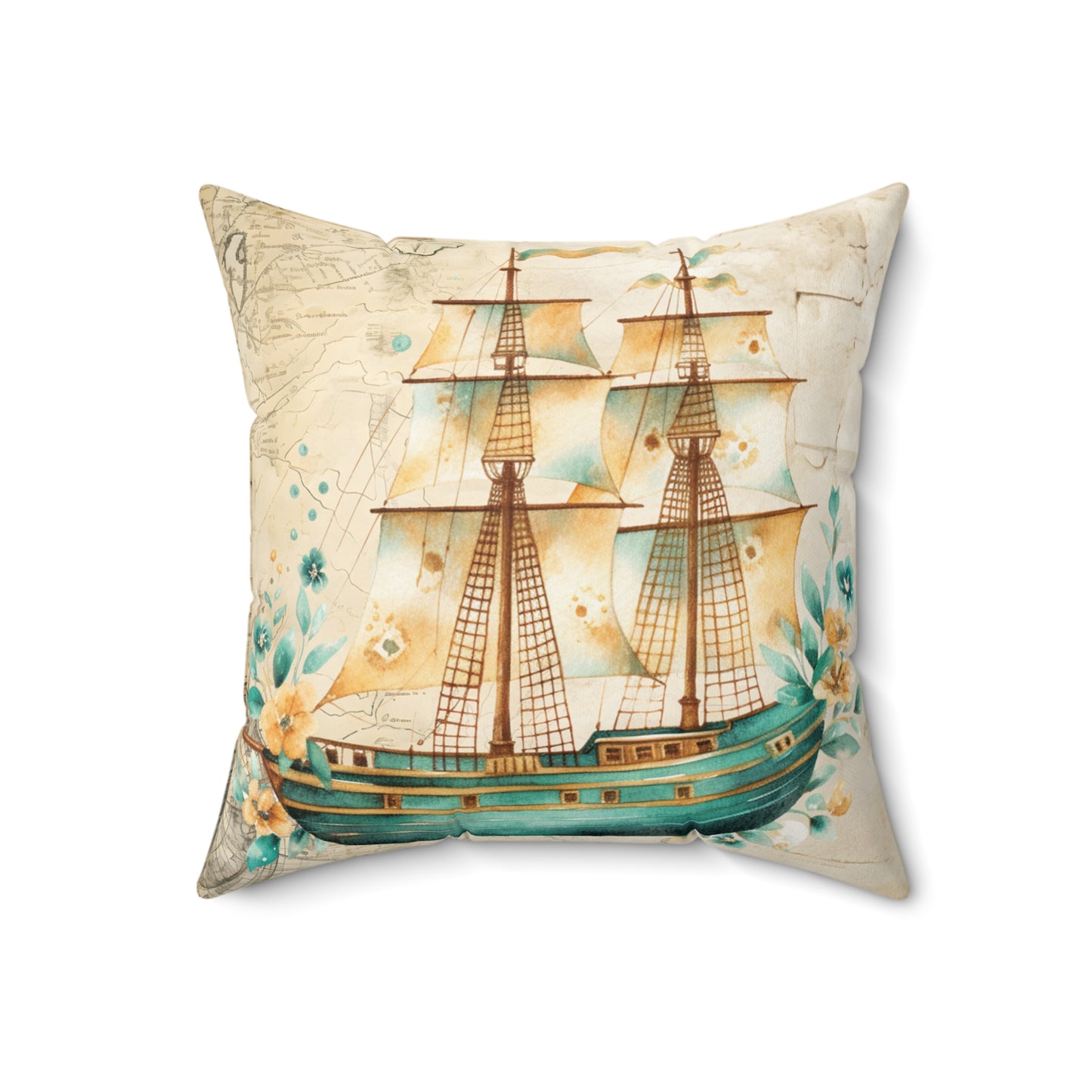 Nautical Polyester Square Cushion, Nautical cushion, Ship