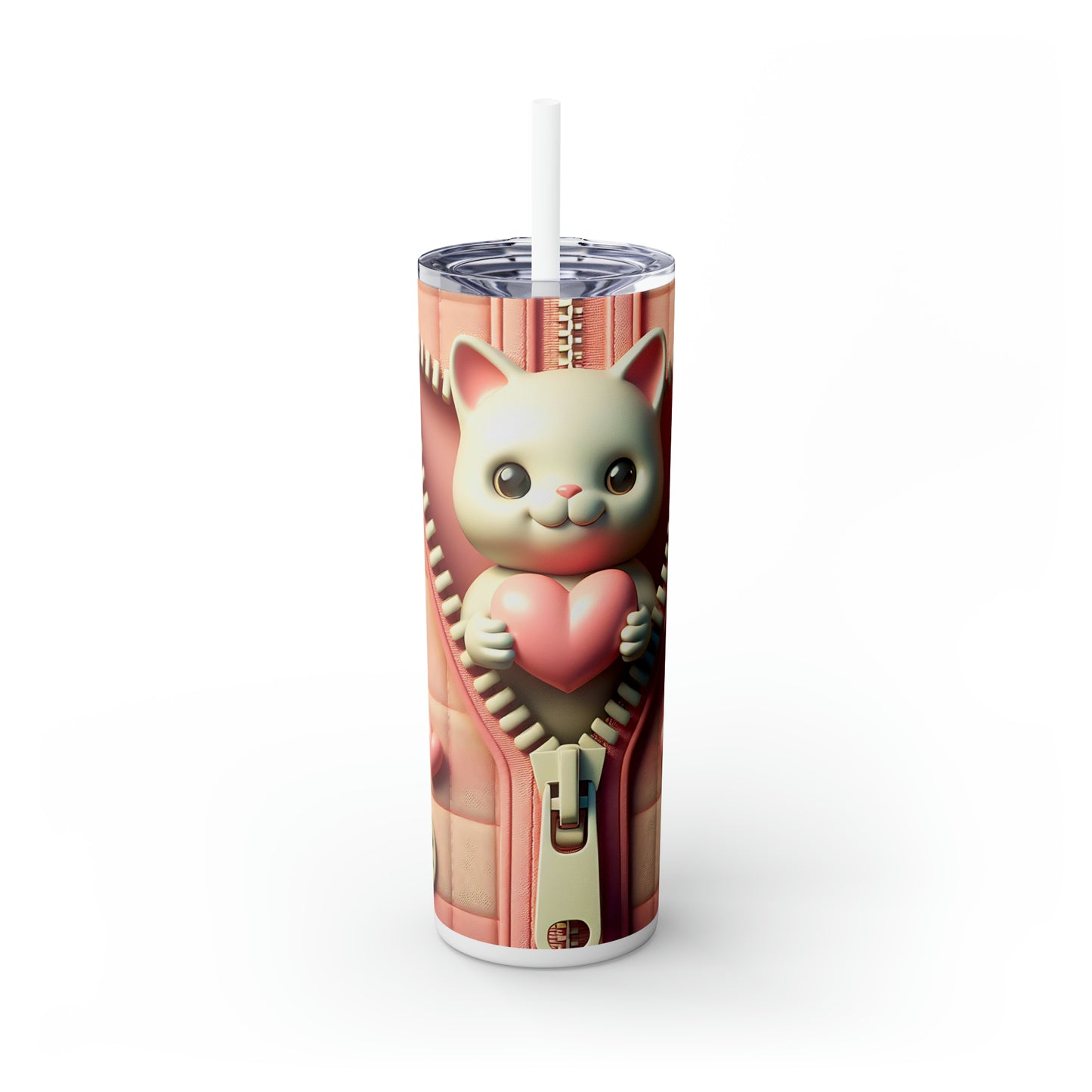 Skinny Tumbler with Straw, 20oz, Cat, Valentines Day, awd-941