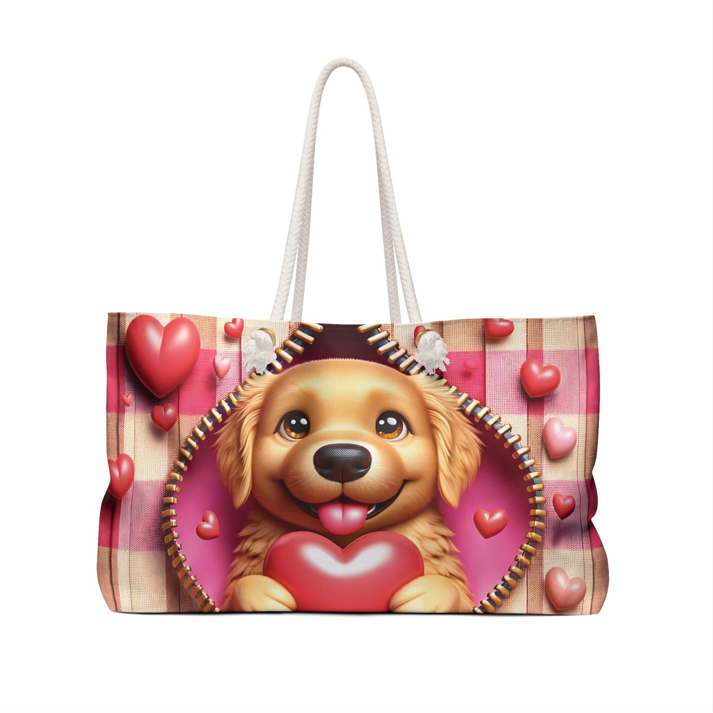 Personalised/Non-Personalised Weekender Bag, Cute Dog, Zipper, Valentines Day, Large Weekender Bag, Beach Bag, Book Bag