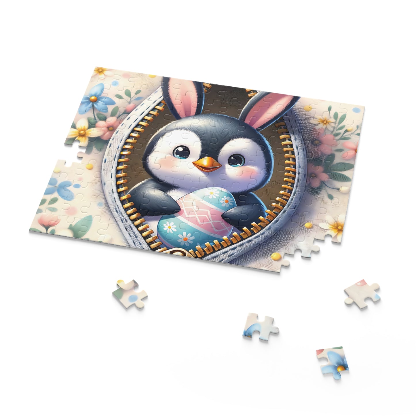 Personalised/Non-Personalised Puzzle, Easter, Penguin with Bunny ears (120, 252, 500-Piece)