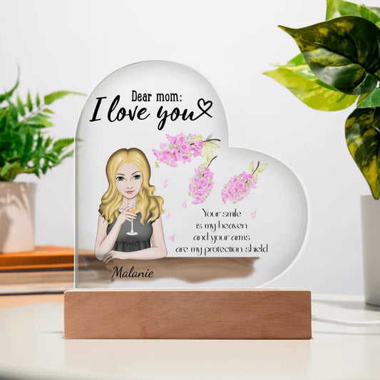 I love you Mom, Acrylic Heart Plaque, Customise your design