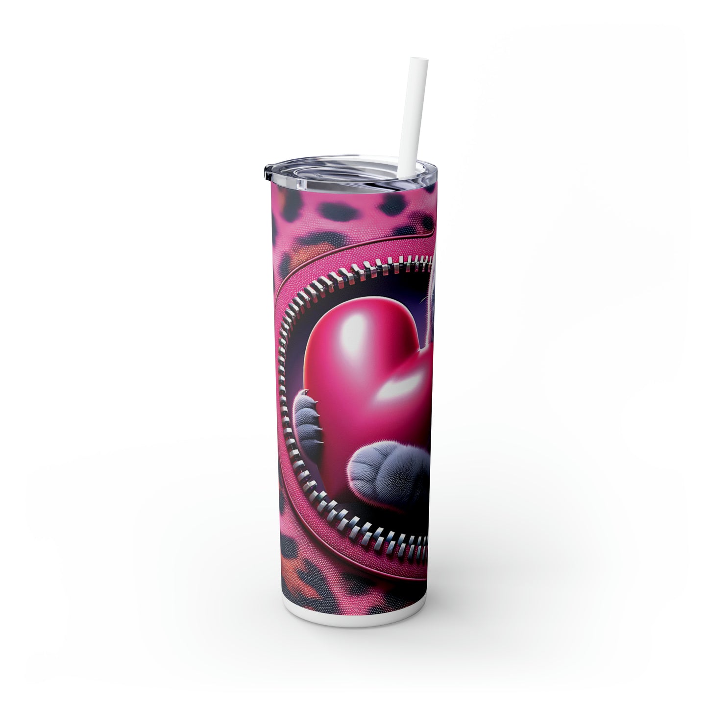 Skinny Tumbler with Straw, 20oz, Cat, Valentines Day, awd-737