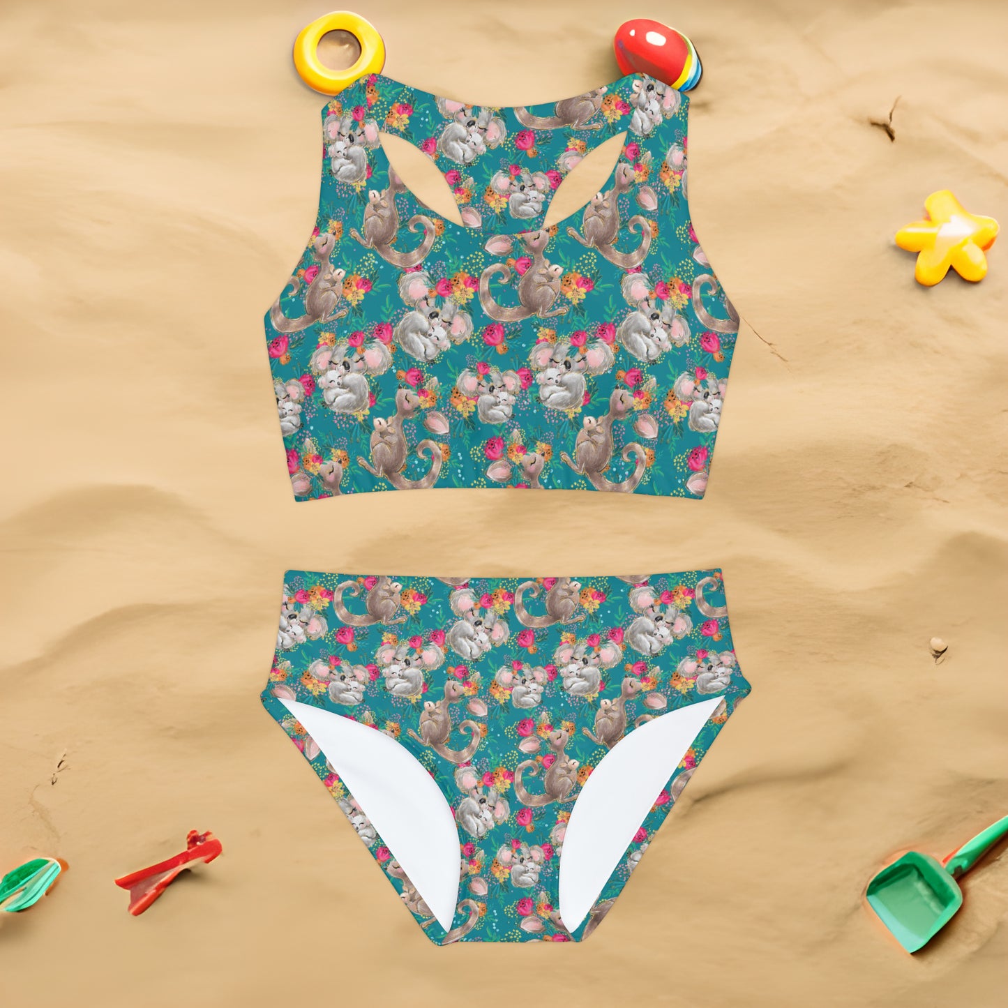 Australian Koala and Kangaroo, Girls Two Piece Swimsuit, Australian Floral, Australian Animals