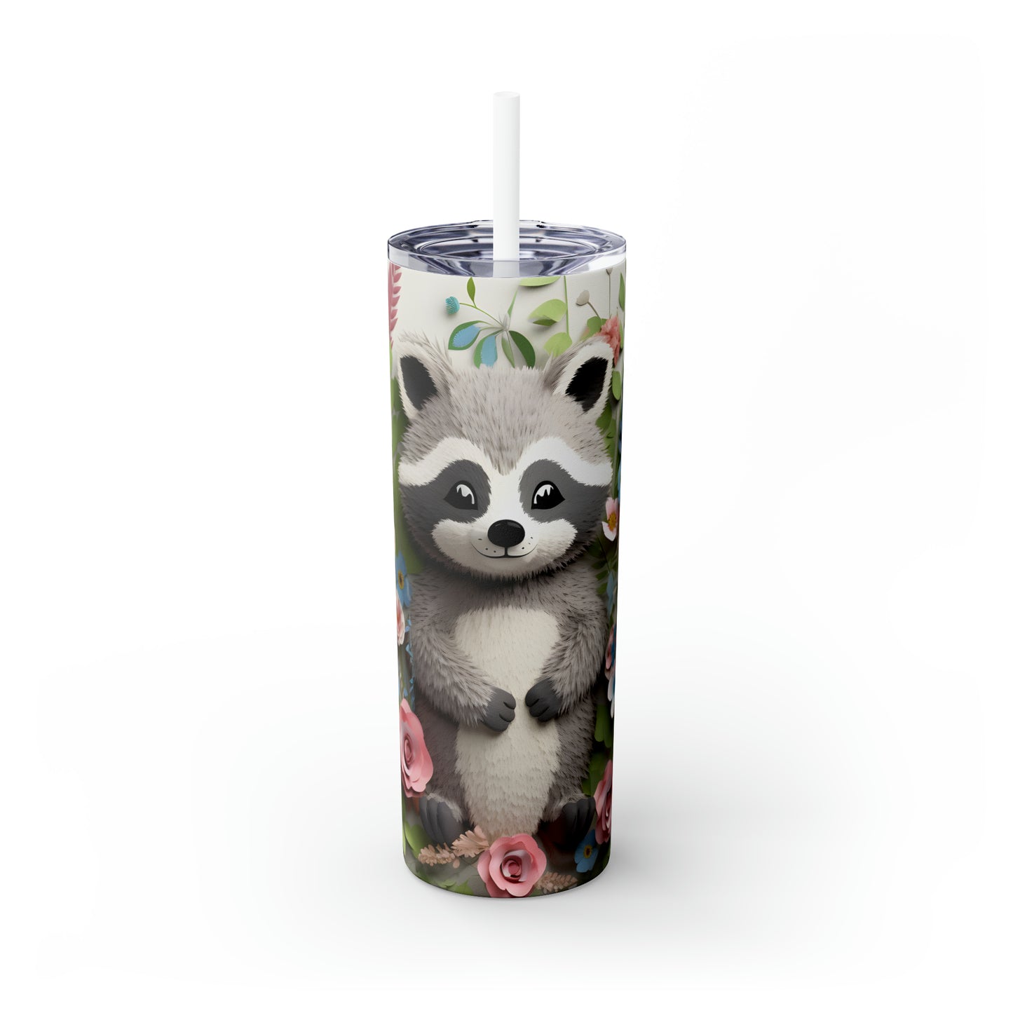 Skinny Tumbler with Straw, 20oz, Racoon